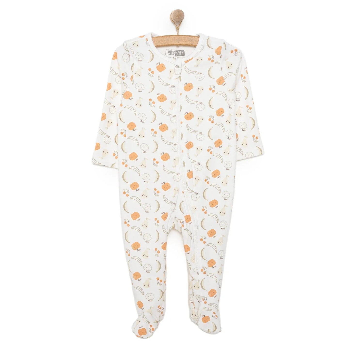 HelloBaby Newborn Girl Organic Footed Jumpsuit - Ecru - mezetto ebebek ebebek
