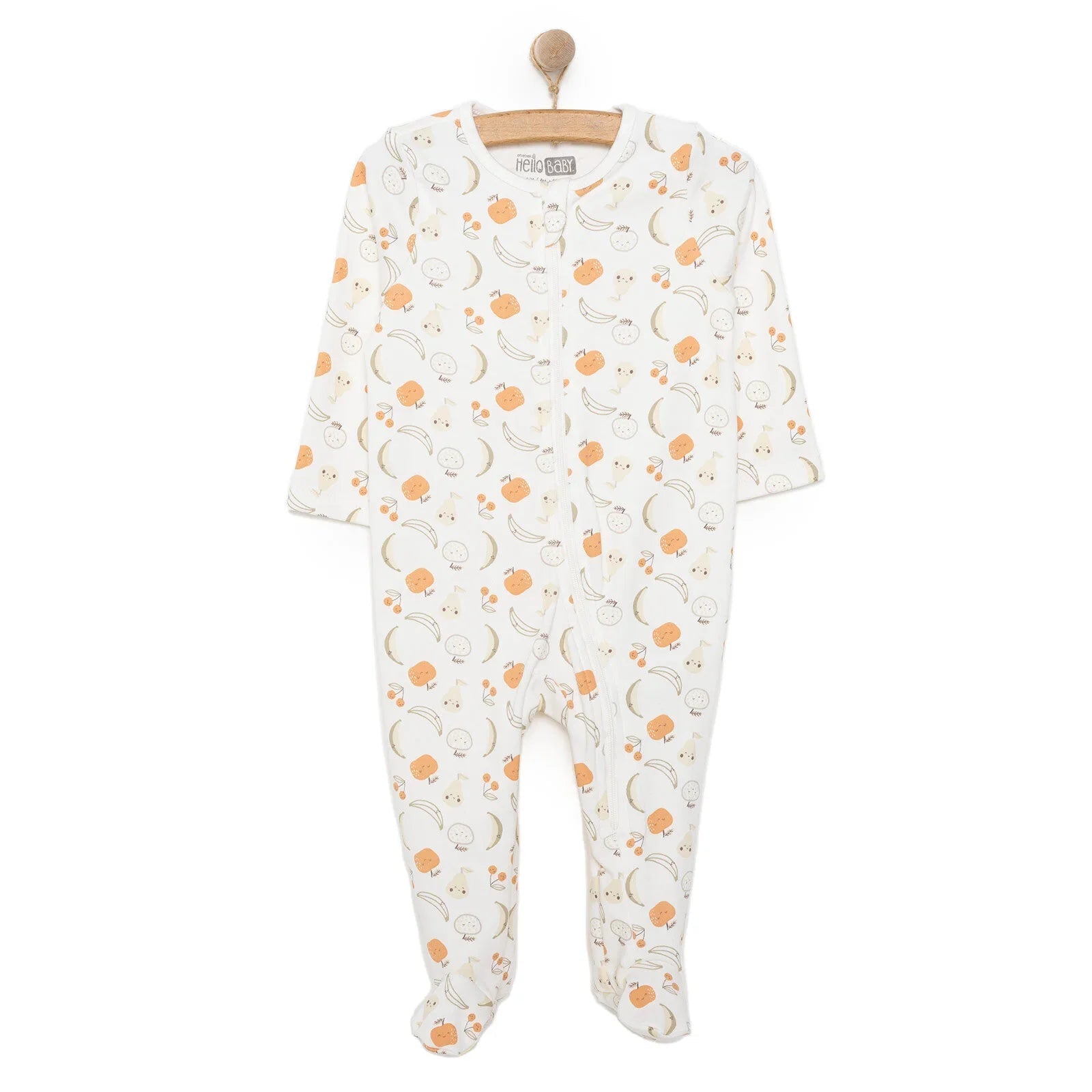 HelloBaby Newborn Girl Organic Footed Jumpsuit - Ecru - mezetto ebebek ebebek