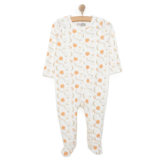 HelloBaby Newborn Girl Organic Footed Jumpsuit - Ecru - mezetto ebebek ebebek