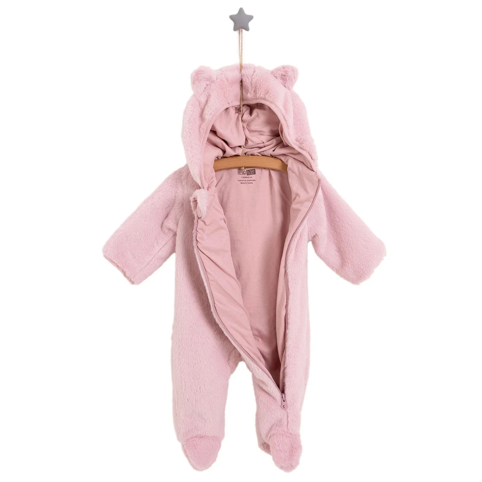 HelloBaby Newborn Girl Plush Footed Jumpsuit - Pink - mezetto ebebek ebebek