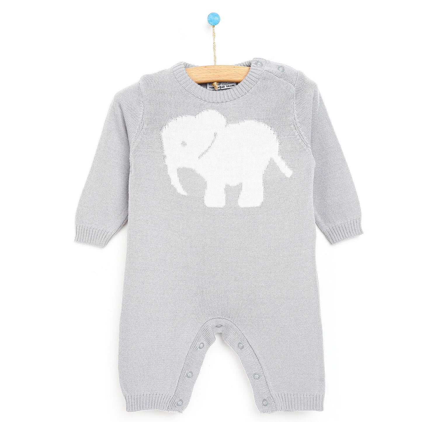 HelloBaby Newborn Knit Baby Elephant Jumpsuit - Grey - mezetto ebebek ebebek
