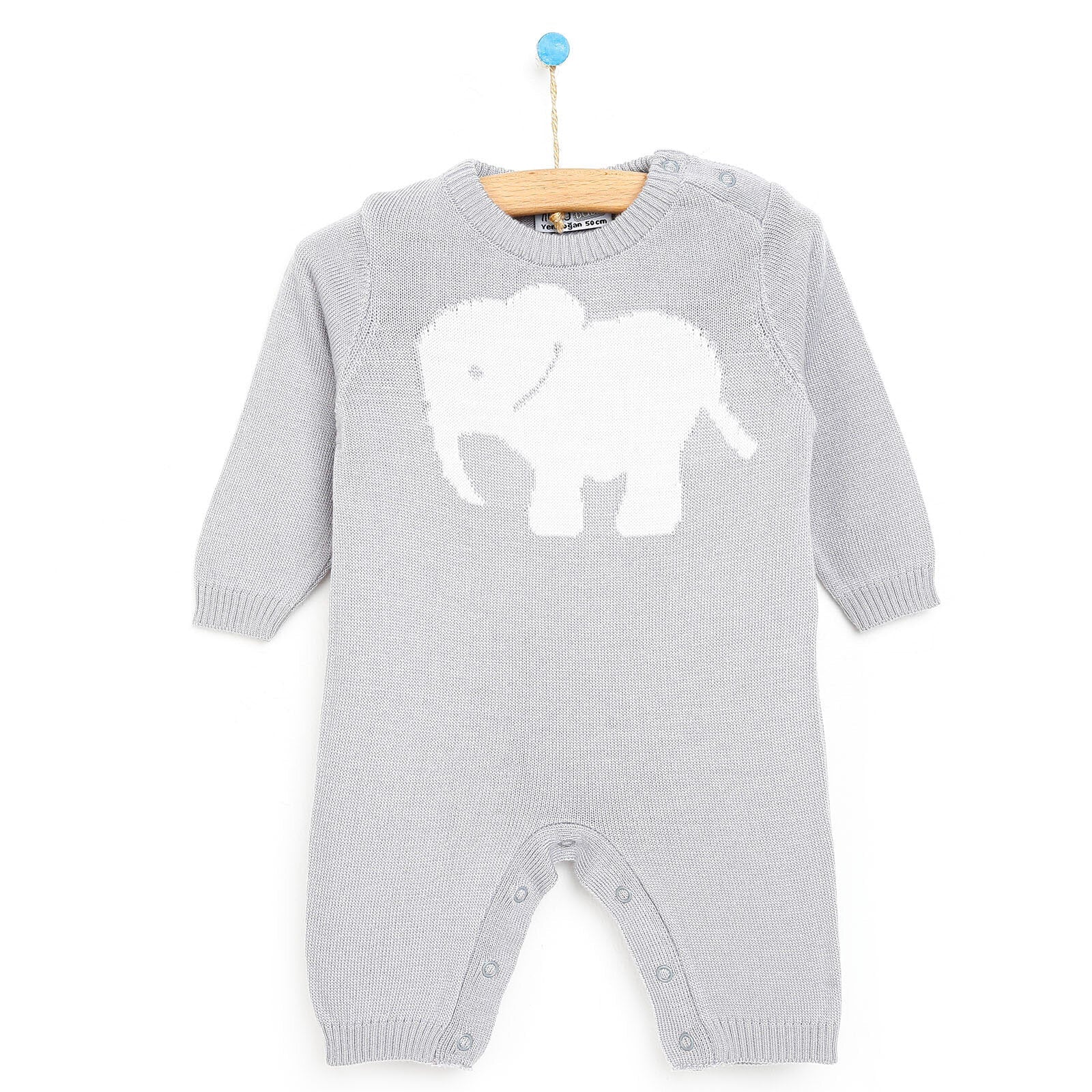 HelloBaby Newborn Knit Baby Elephant Jumpsuit - Grey - mezetto ebebek ebebek