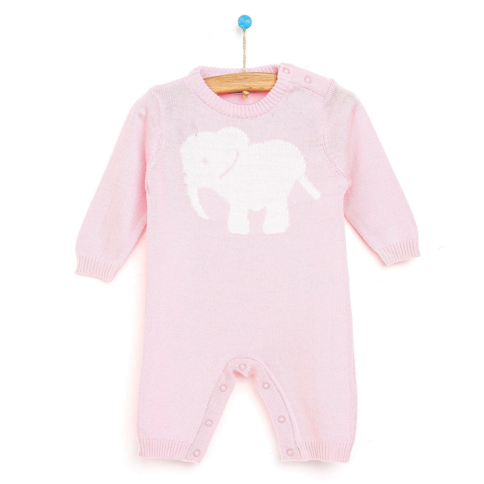 HelloBaby Newborn Knit Baby Elephant Jumpsuit - Light Pink - mezetto ebebek ebebek