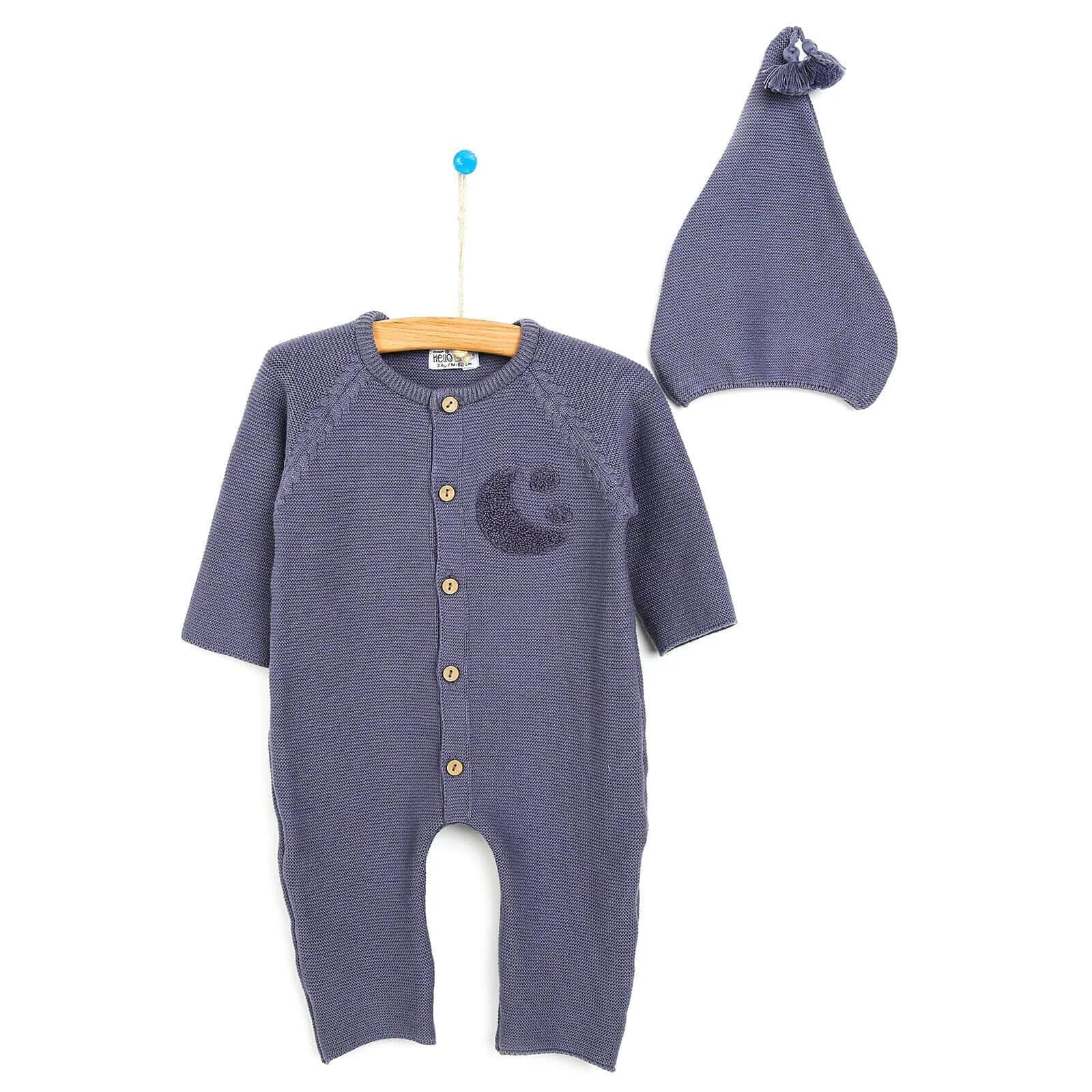 HelloBaby Newborn Knit Jumpsuit - Hat Starter Set - Dark Blue - mezetto ebebek ebebek