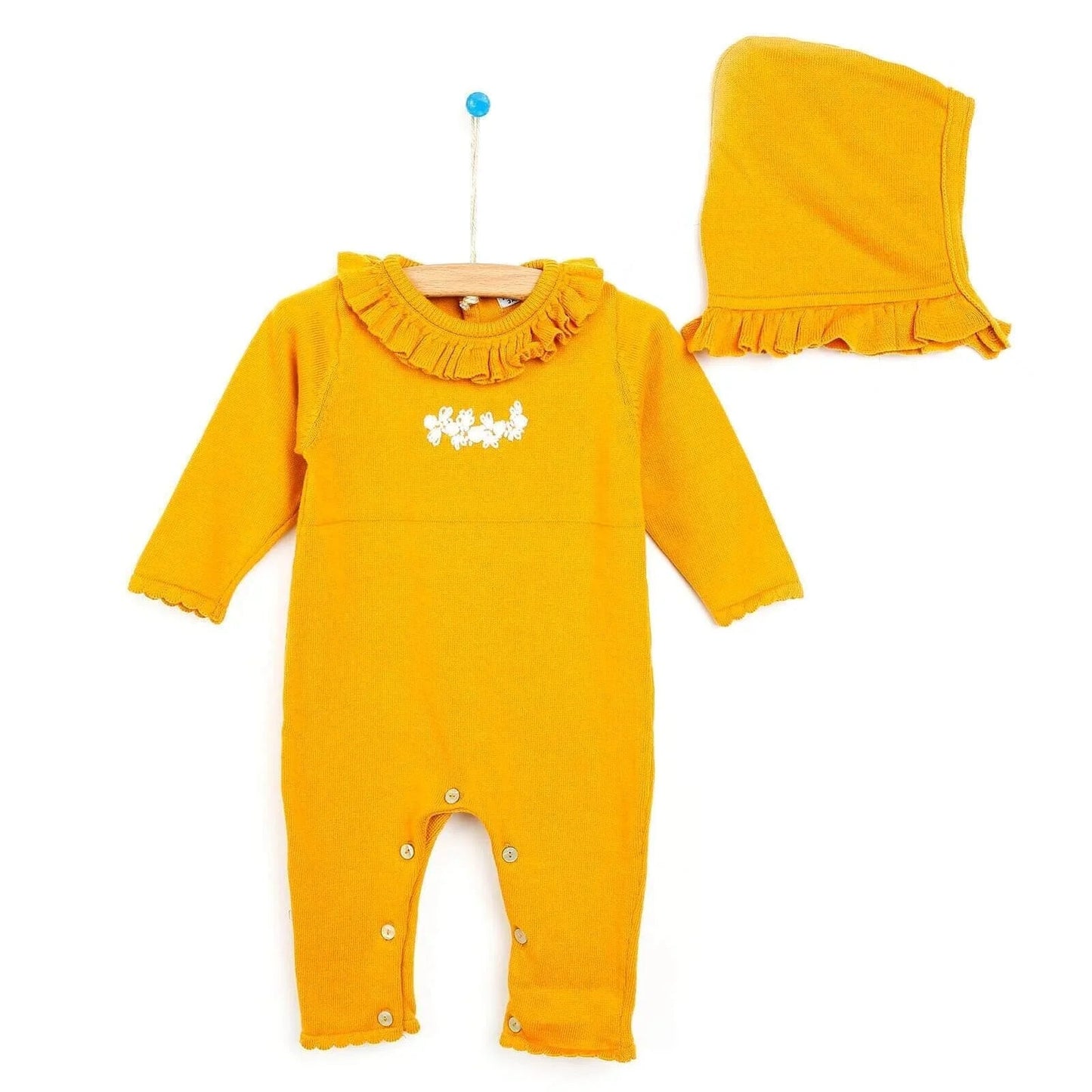 HelloBaby Newborn Knit Ruffled Jumpsuit - Mustard - mezetto ebebek ebebek