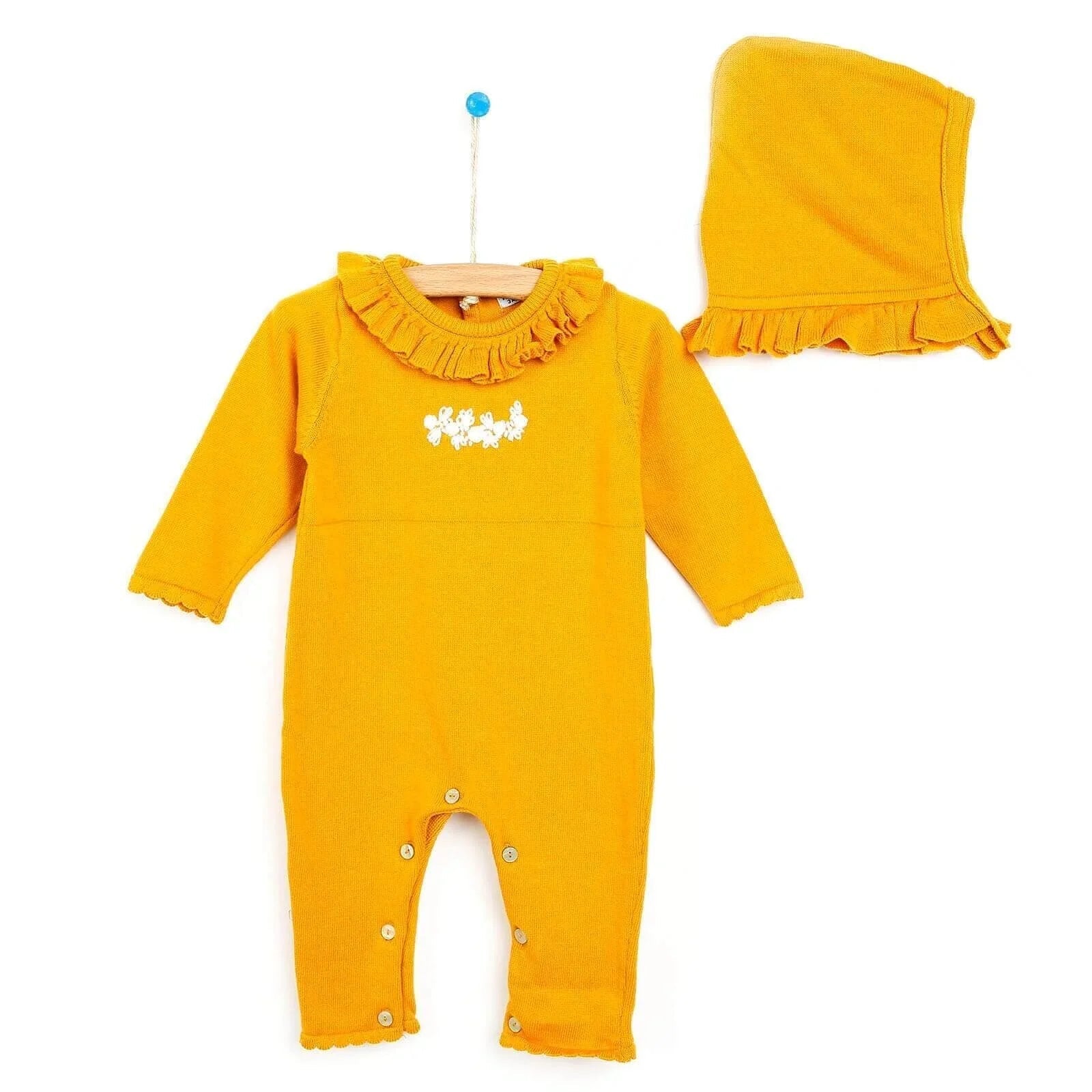 HelloBaby Newborn Knit Ruffled Jumpsuit - Mustard - mezetto ebebek ebebek