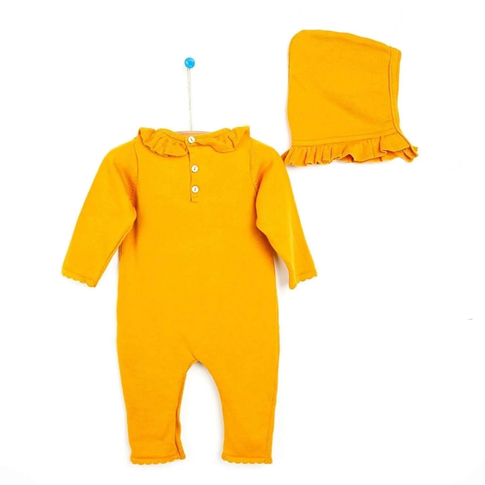 HelloBaby Newborn Knit Ruffled Jumpsuit - Mustard - mezetto ebebek ebebek