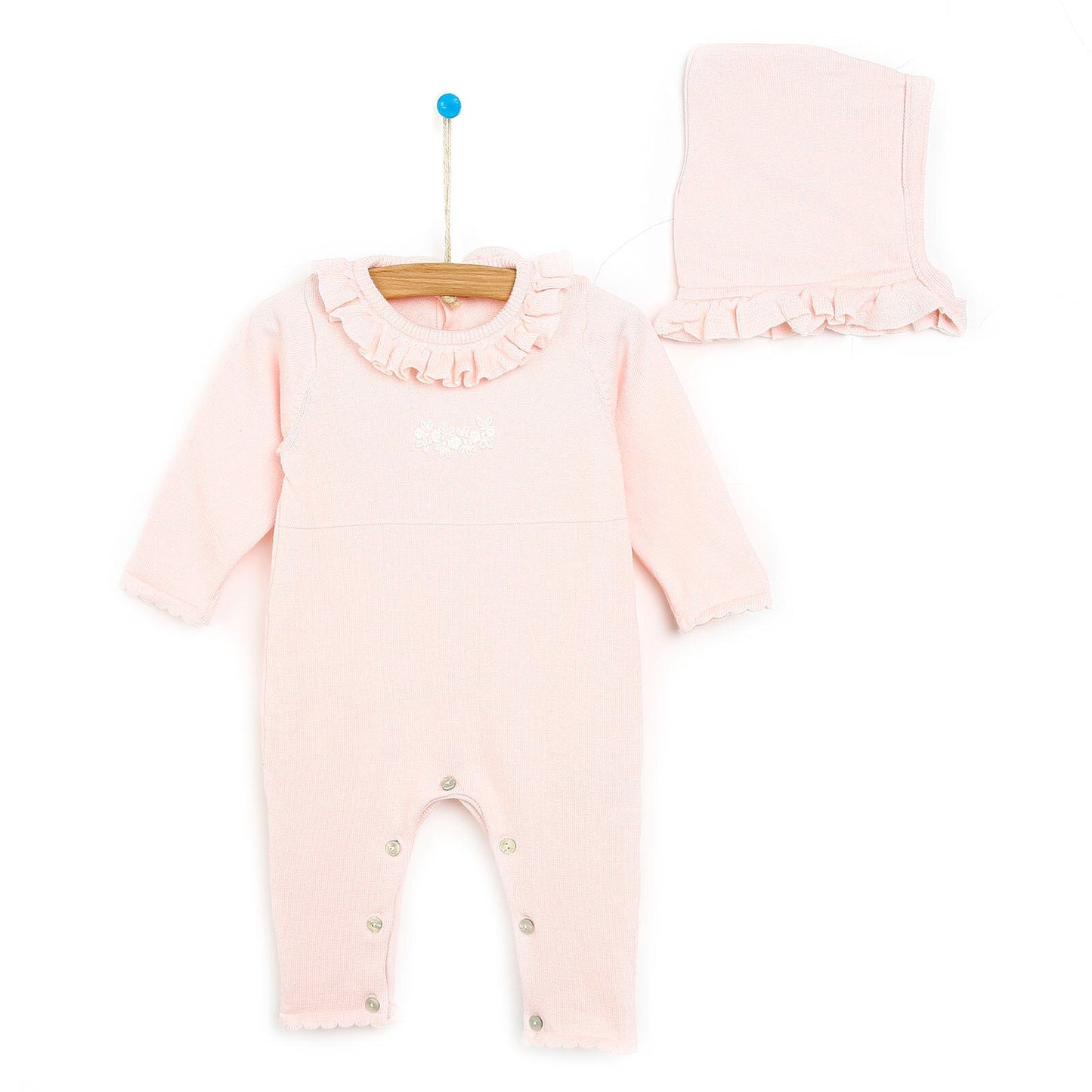 HelloBaby Newborn Knit Ruffled Jumpsuit - Salmon - mezetto ebebek ebebek
