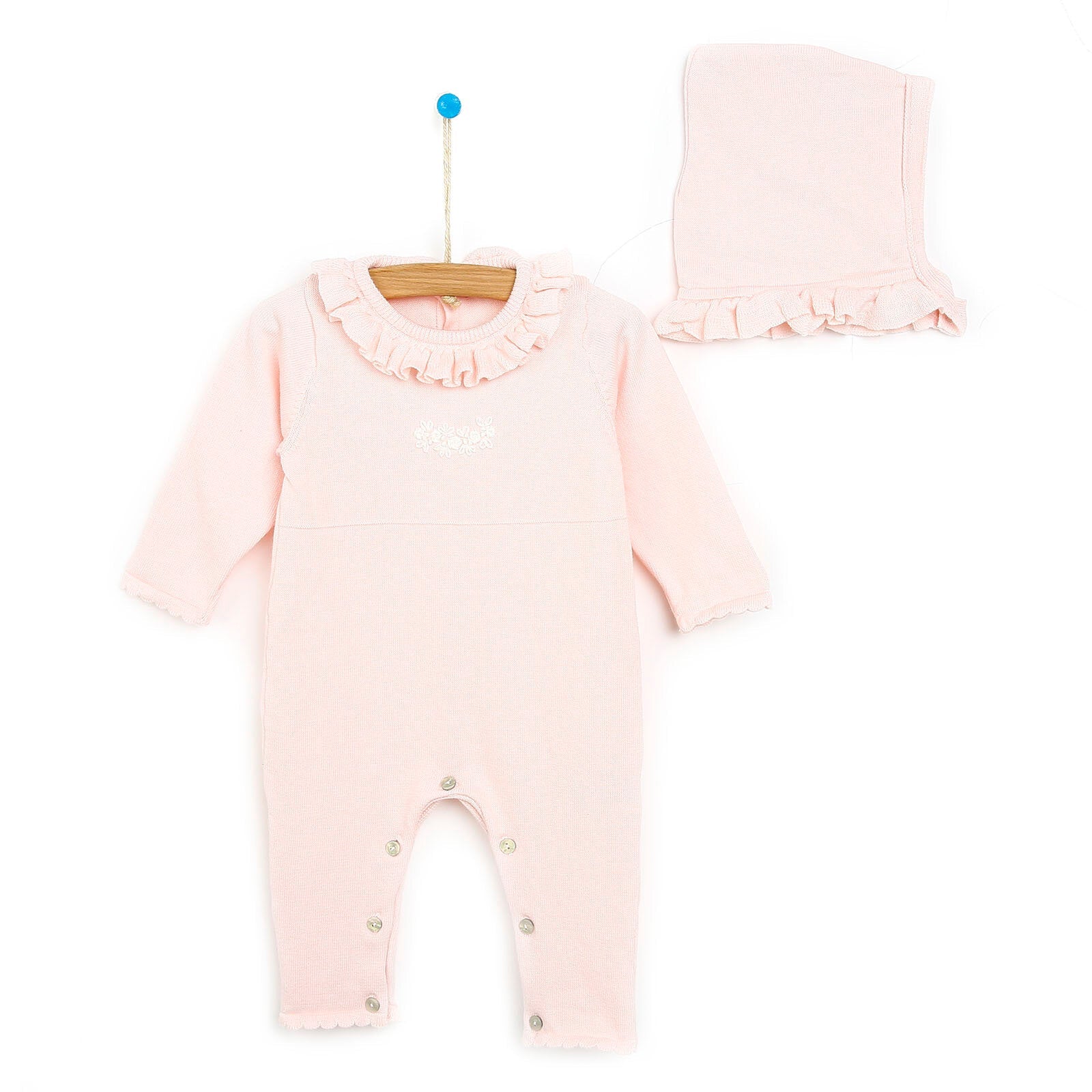 HelloBaby Newborn Knit Ruffled Jumpsuit - Salmon - mezetto ebebek ebebek