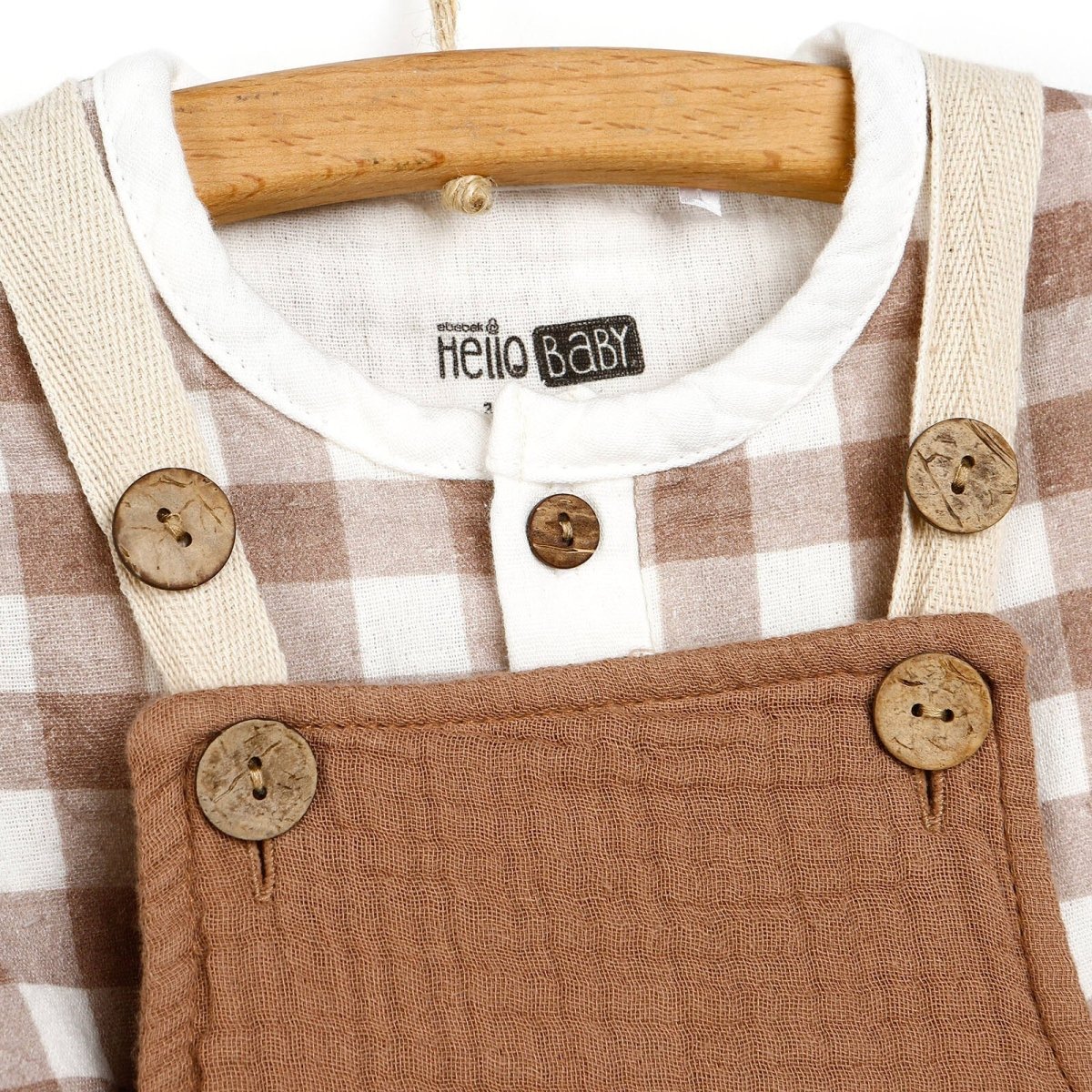 HelloBaby Newborn Muslin Overalls - Sweatshirt - Brown - mezetto ebebek ebebek