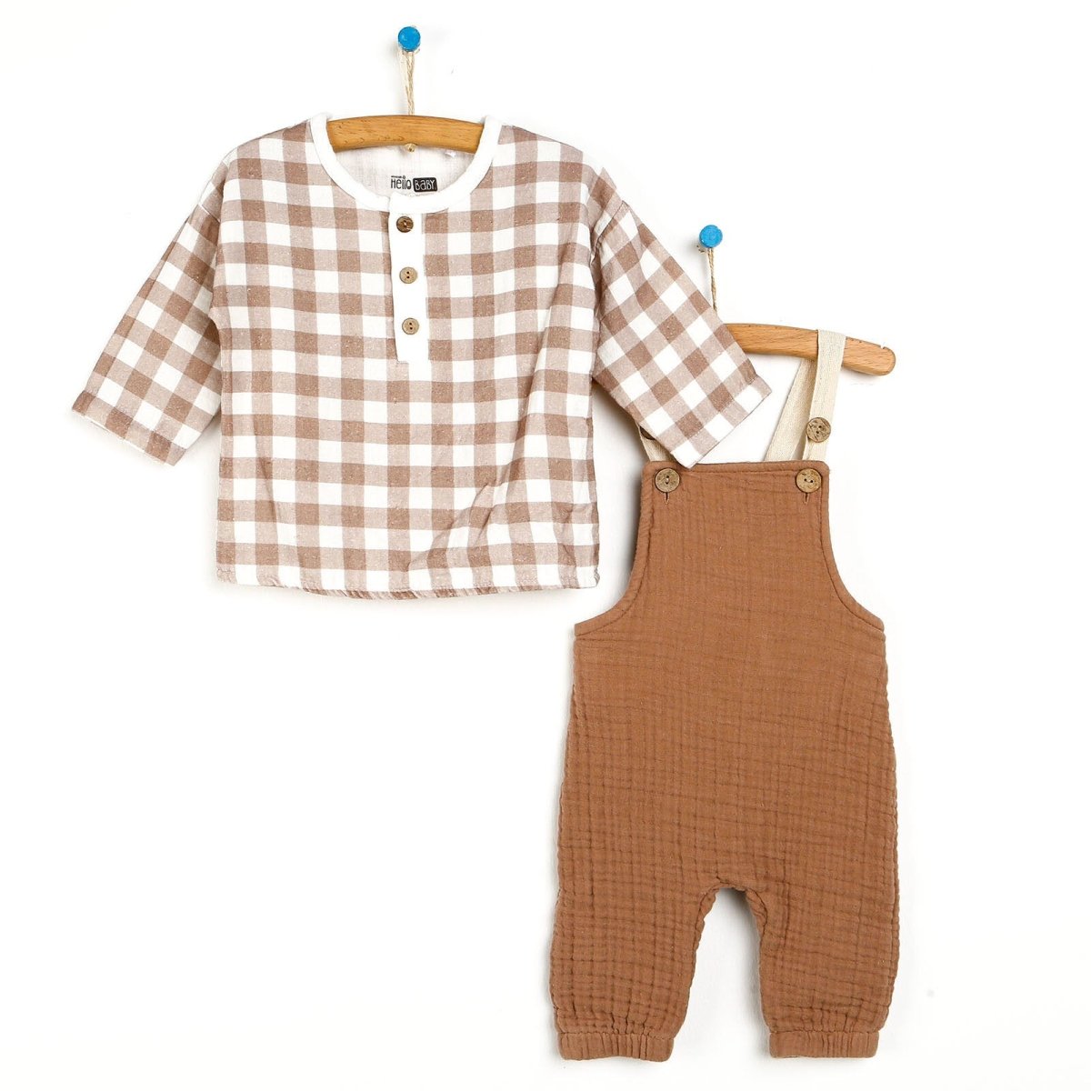 HelloBaby Newborn Muslin Overalls - Sweatshirt - Brown - mezetto ebebek ebebek