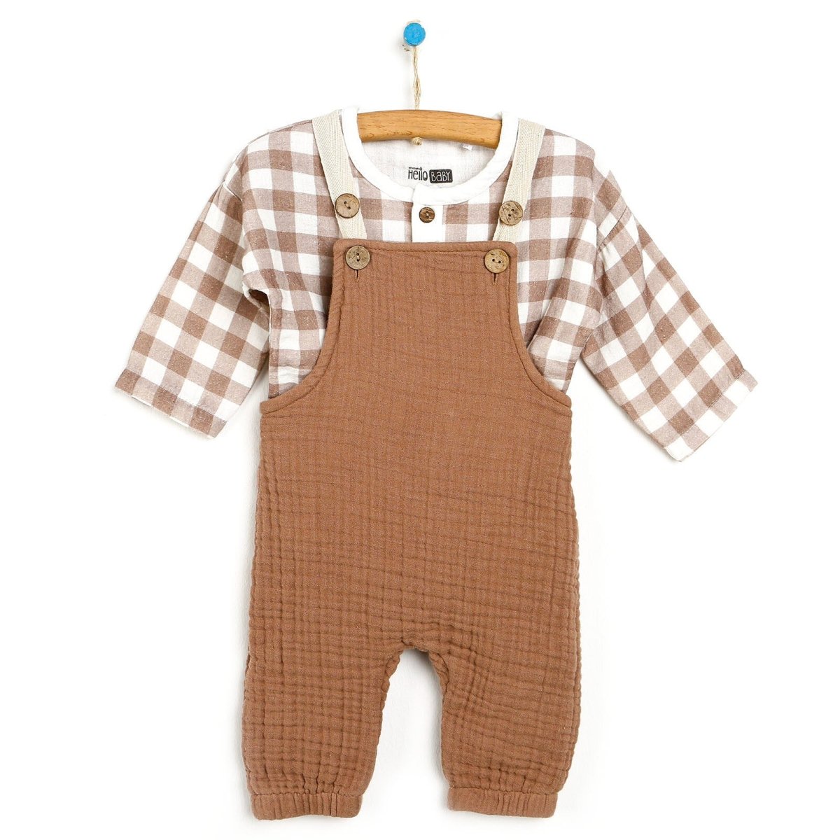 HelloBaby Newborn Muslin Overalls - Sweatshirt - Brown - mezetto ebebek ebebek