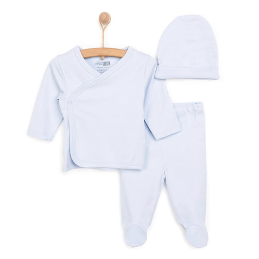 HelloBaby Newborn Organic Wrapover Top - Hat - Blue - mezetto ebebek ebebek