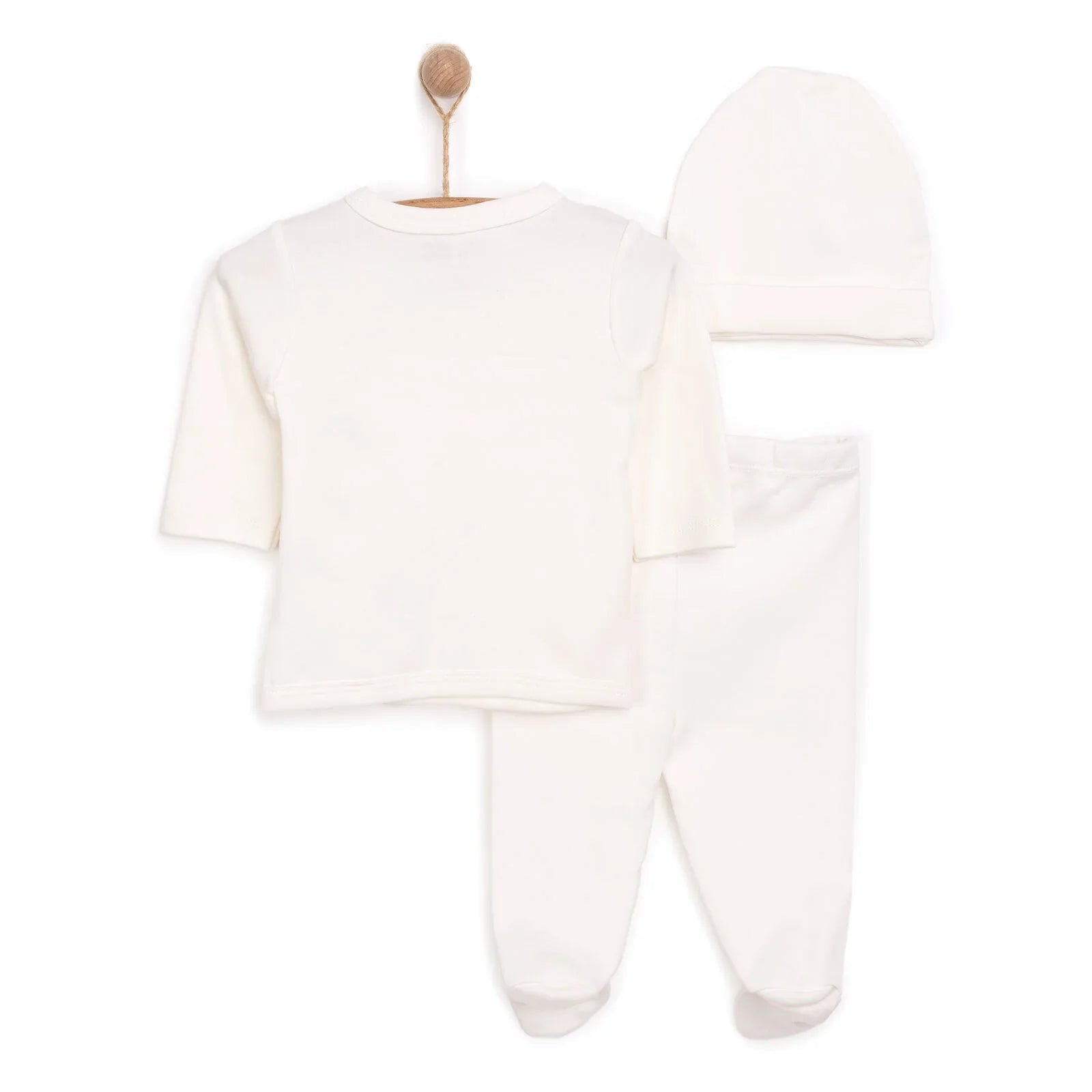 HelloBaby Newborn Organic Wrapover Top - Hat - Ecru - mezetto ebebek ebebek
