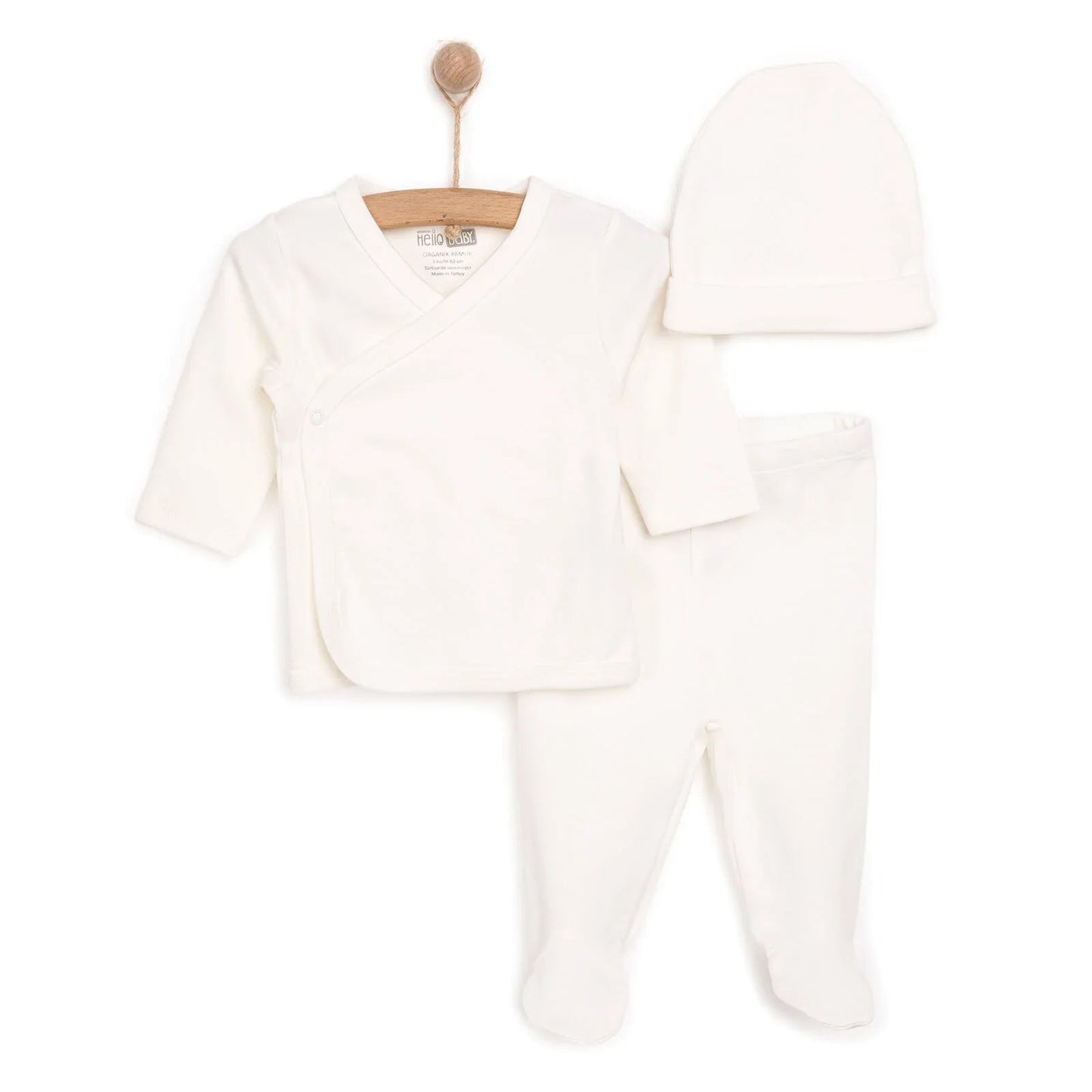 HelloBaby Newborn Organic Wrapover Top - Hat - Ecru - mezetto ebebek ebebek