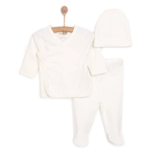 HelloBaby Newborn Organic Wrapover Top - Hat - Ecru - mezetto ebebek ebebek