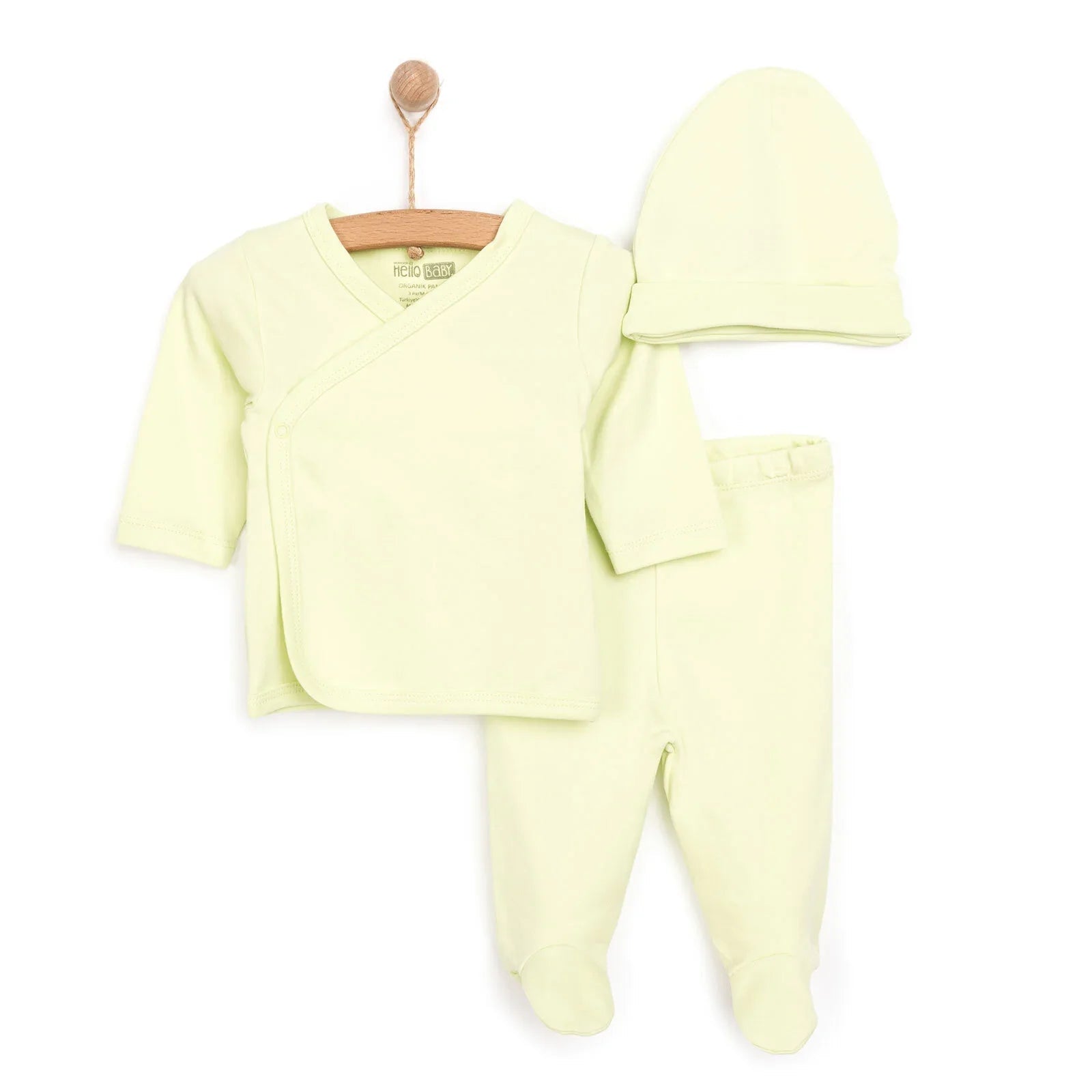 HelloBaby Newborn Organic Wrapover Top - Hat - Green - mezetto ebebek ebebek