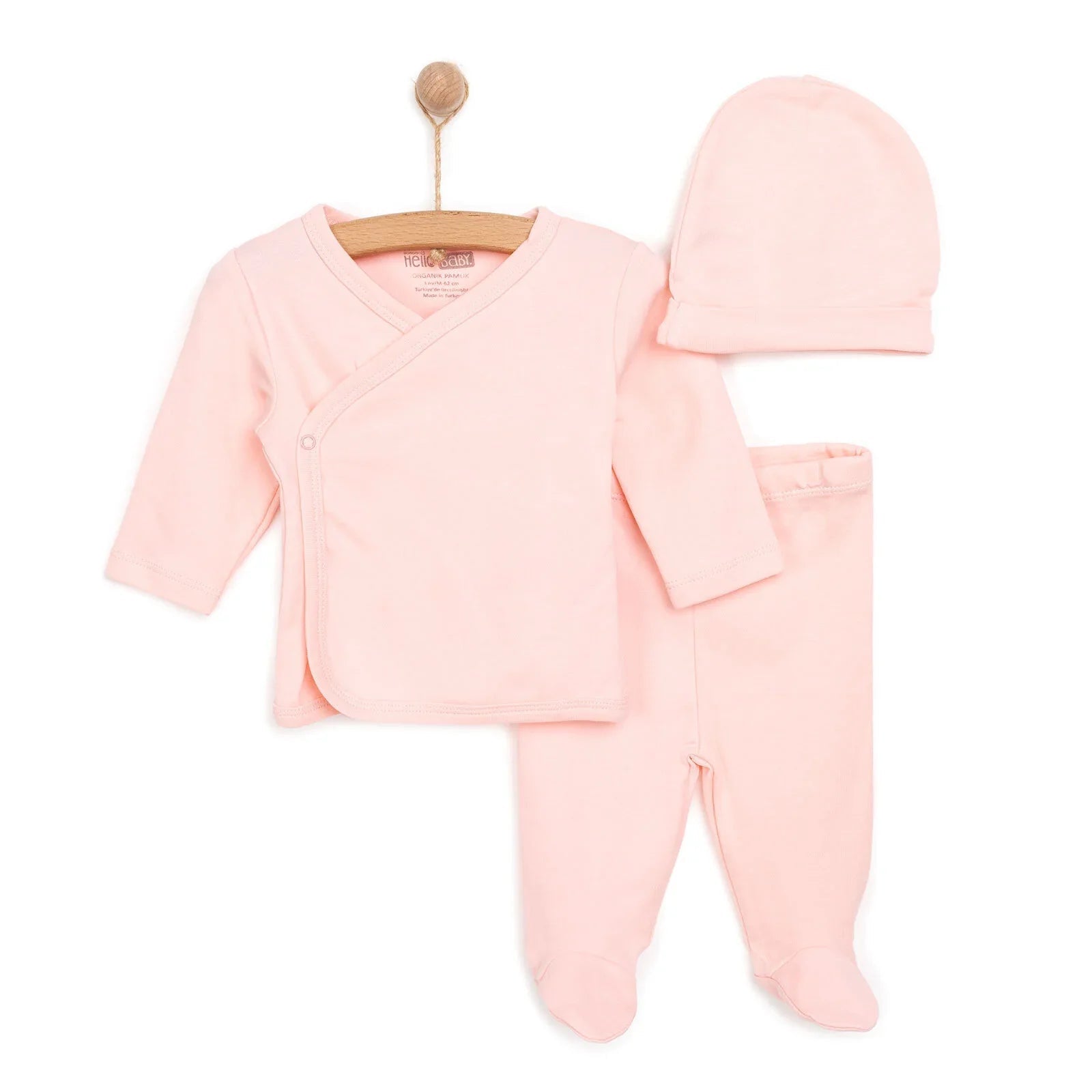 HelloBaby Newborn Organic Wrapover Top - Hat - Light Pink - mezetto ebebek ebebek