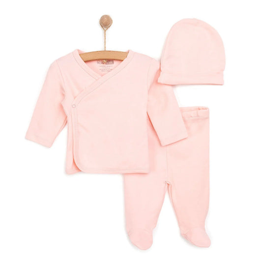 HelloBaby Newborn Organic Wrapover Top - Hat - Light Pink - mezetto ebebek ebebek