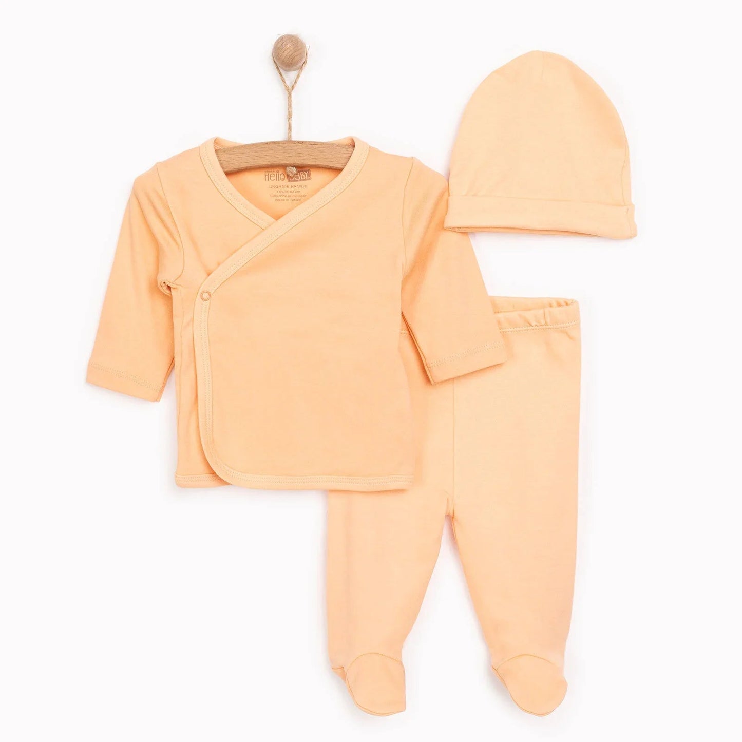 HelloBaby Newborn Organic Wrapover Top - Hat - Orange - mezetto ebebek ebebek