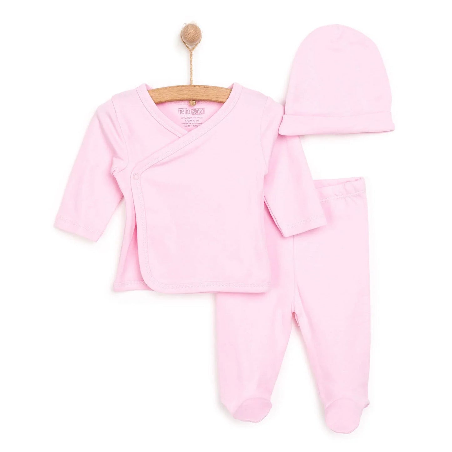 HelloBaby Newborn Organic Wrapover Top - Hat - Pink - mezetto ebebek ebebek