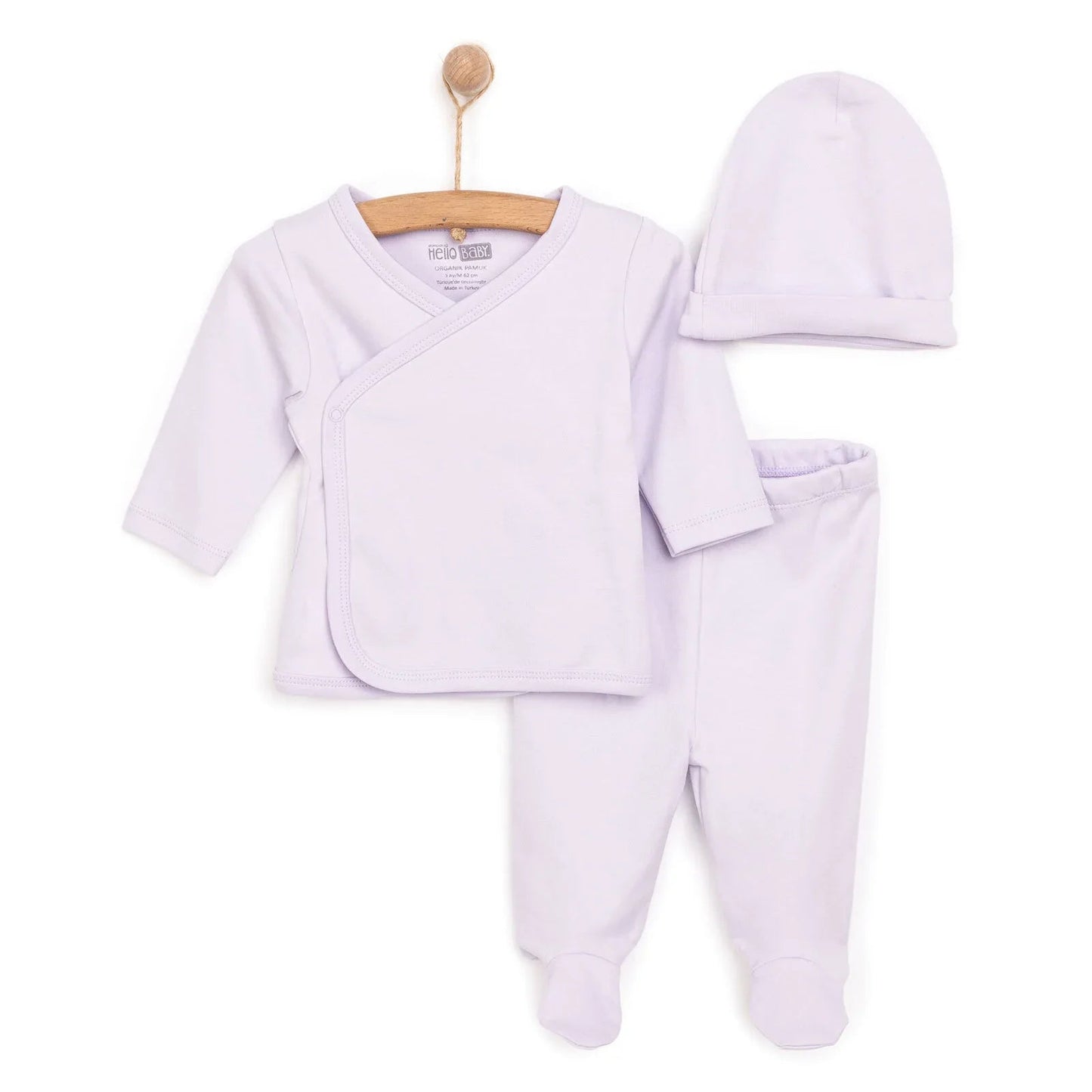 HelloBaby Newborn Organic Wrapover Top - Hat - Purple - mezetto ebebek ebebek