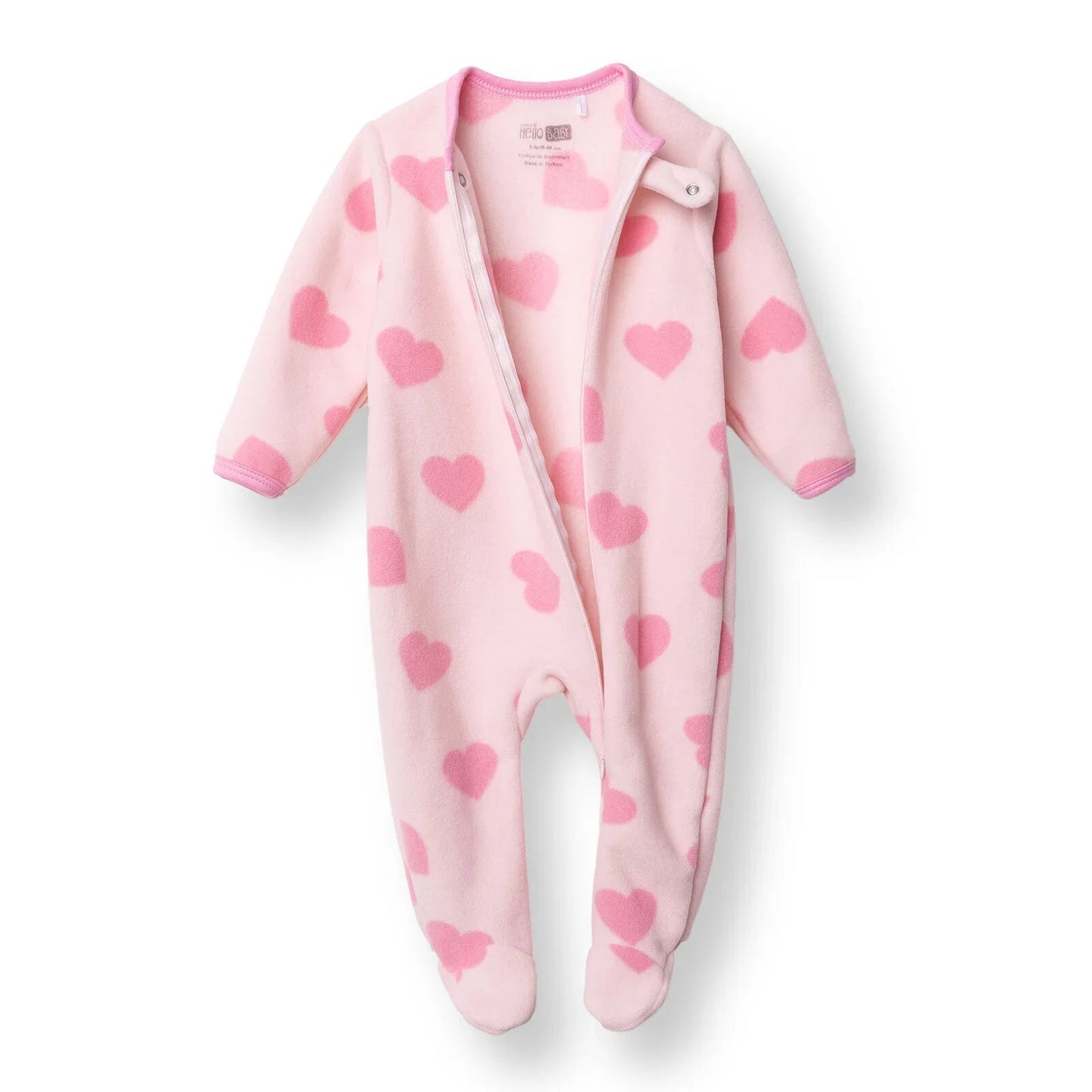 HelloBaby Newborn Polar Footed Jumpsuit - Pink Printed - mezetto ebebek ebebek