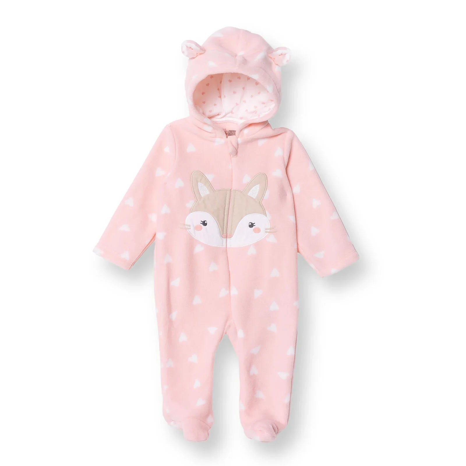 HelloBaby Newborn Polar Footed Jumpsuit - Pink Printed - mezetto ebebek ebebek