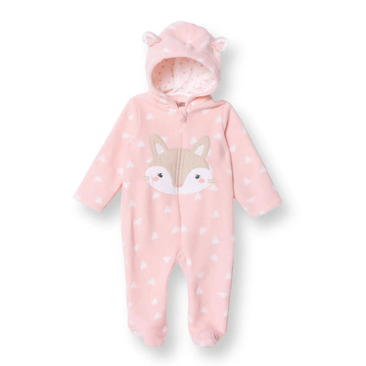 HelloBaby Newborn Polar Footed Jumpsuit - Pink Printed - mezetto ebebek ebebek