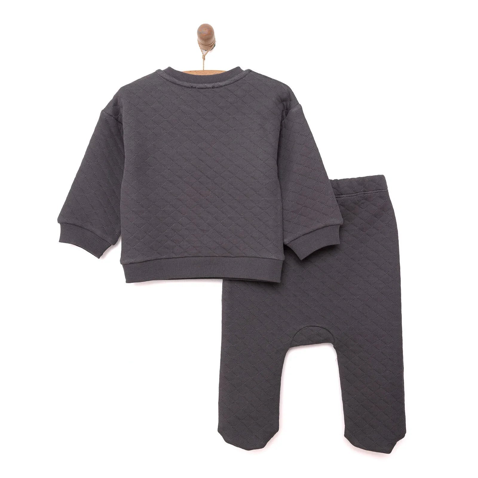 HelloBaby Newborn Quilted Sweatshirt - Footed Bottom - Charcoal - mezetto ebebek ebebek