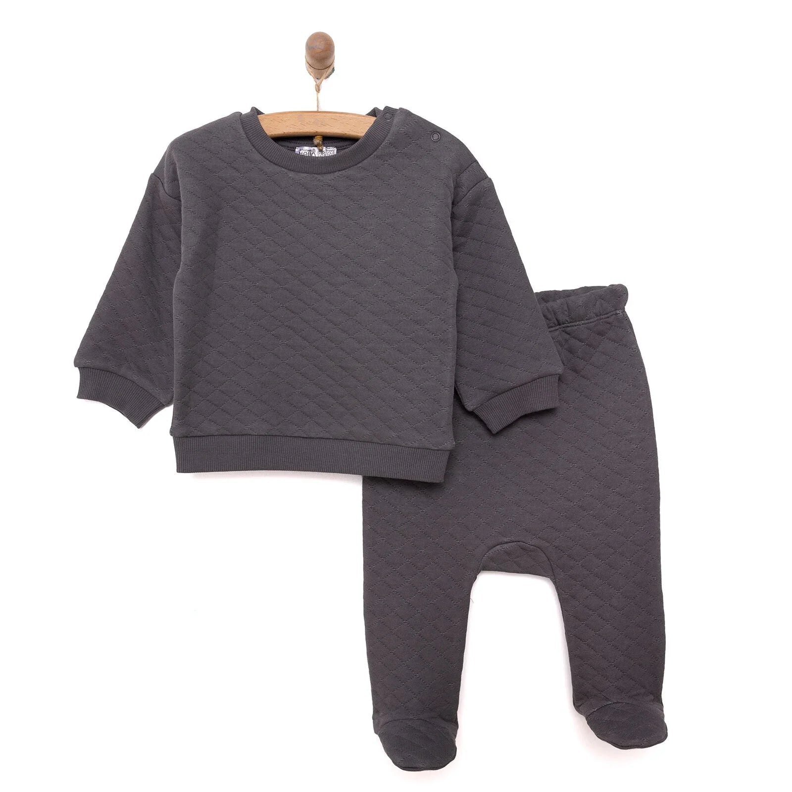 HelloBaby Newborn Quilted Sweatshirt - Footed Bottom - Charcoal - mezetto ebebek ebebek
