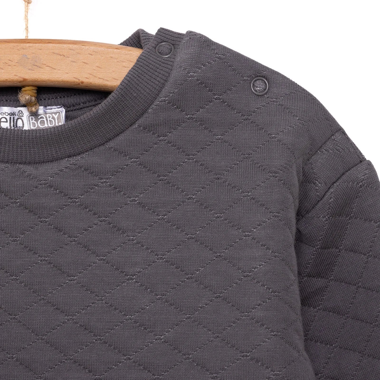 HelloBaby Newborn Quilted Sweatshirt - Footed Bottom - Charcoal - mezetto ebebek ebebek