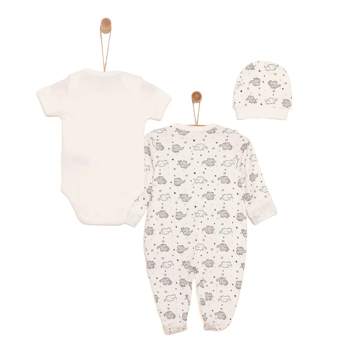 HelloBaby Newborn Unisex Baby Footed Jumpsuit - Body - Hat - Ecru - mezetto ebebek ebebek