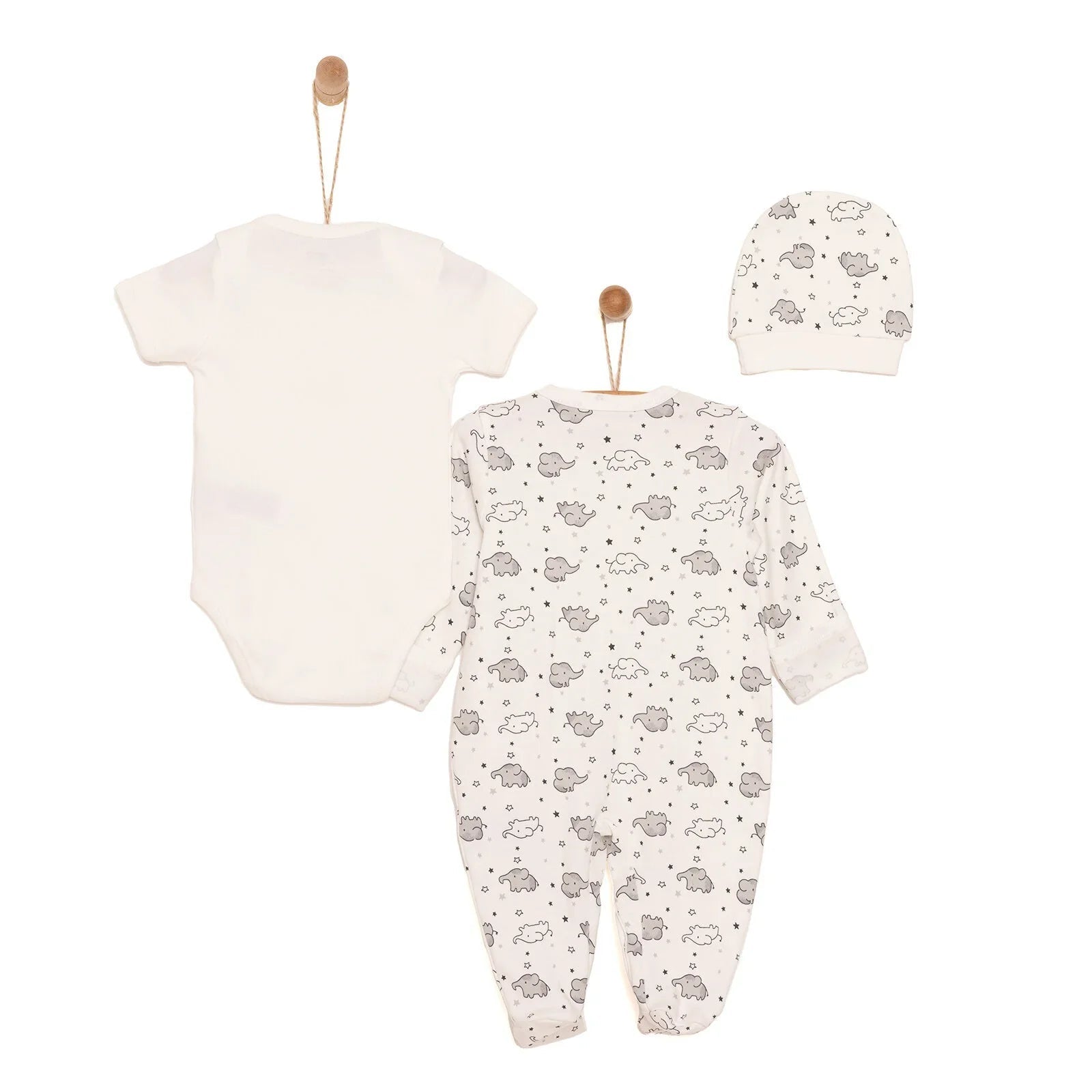 HelloBaby Newborn Unisex Baby Footed Jumpsuit - Body - Hat - Ecru - mezetto ebebek ebebek