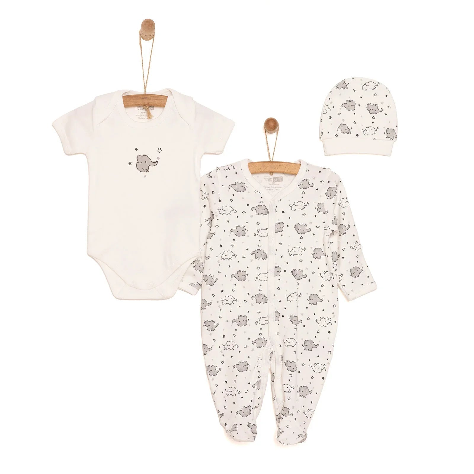 HelloBaby Newborn Unisex Baby Footed Jumpsuit - Body - Hat - Ecru - mezetto ebebek ebebek