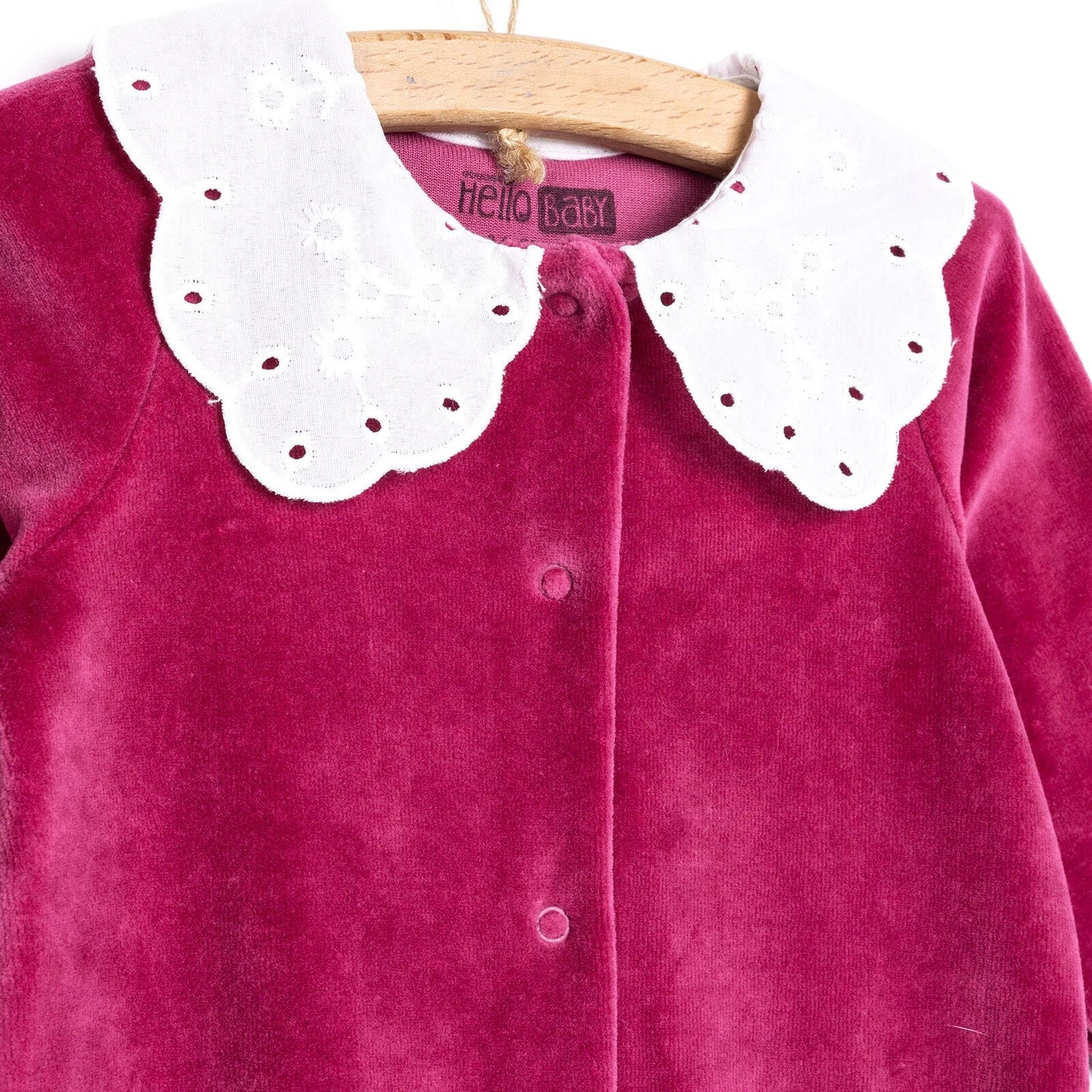 HelloBaby Newborn Unisex Embroidered Velvet Jumpsuit - Fuchsia - mezetto ebebek ebebek