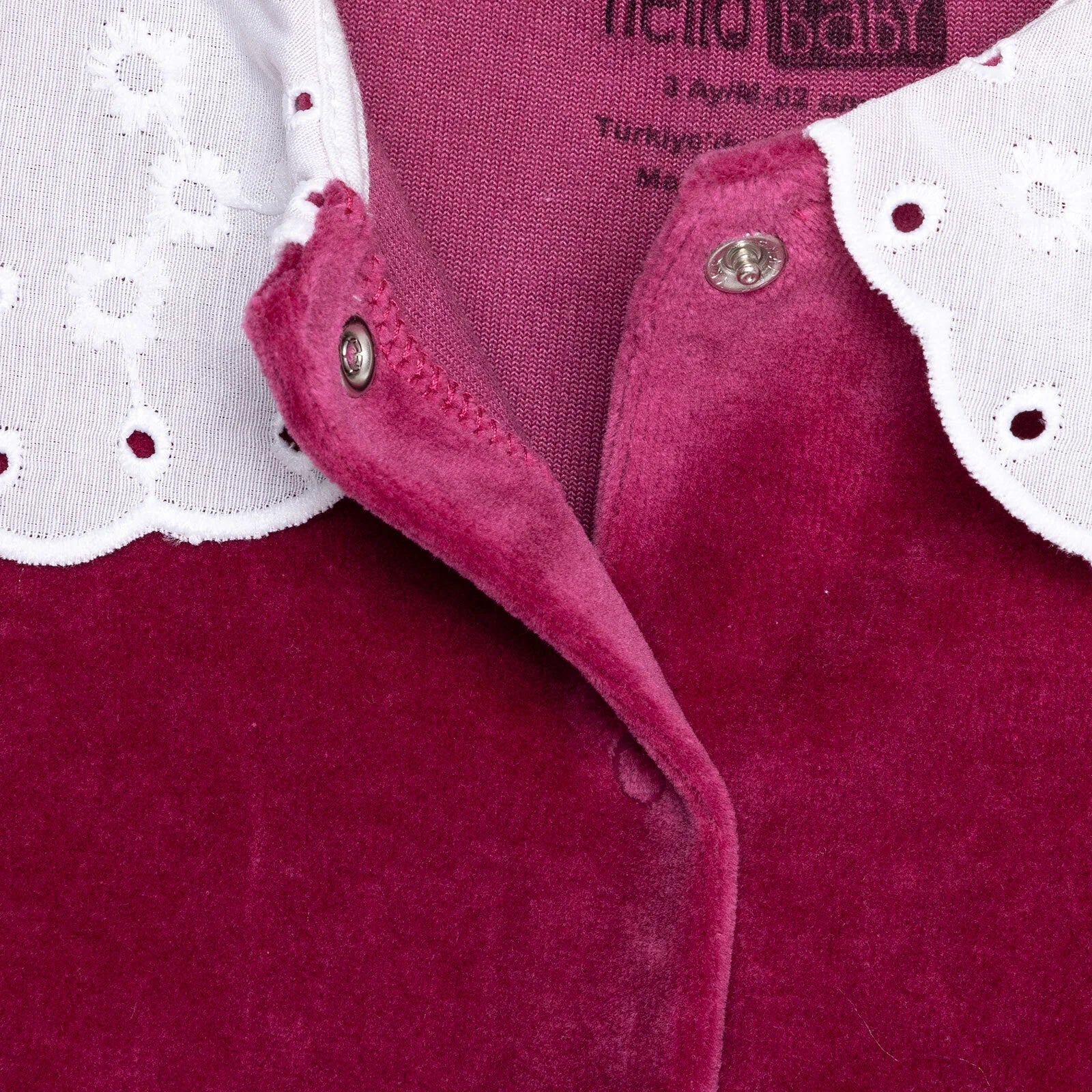 HelloBaby Newborn Unisex Embroidered Velvet Jumpsuit - Fuchsia - mezetto ebebek ebebek