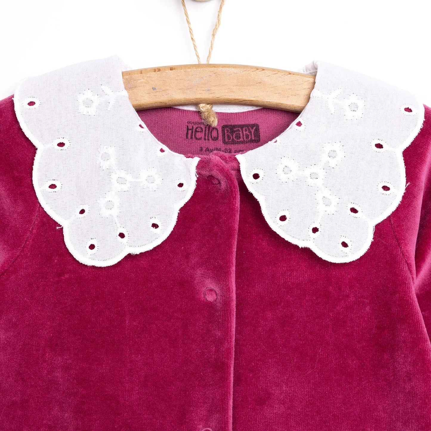 HelloBaby Newborn Unisex Embroidered Velvet Jumpsuit - Fuchsia - mezetto ebebek ebebek