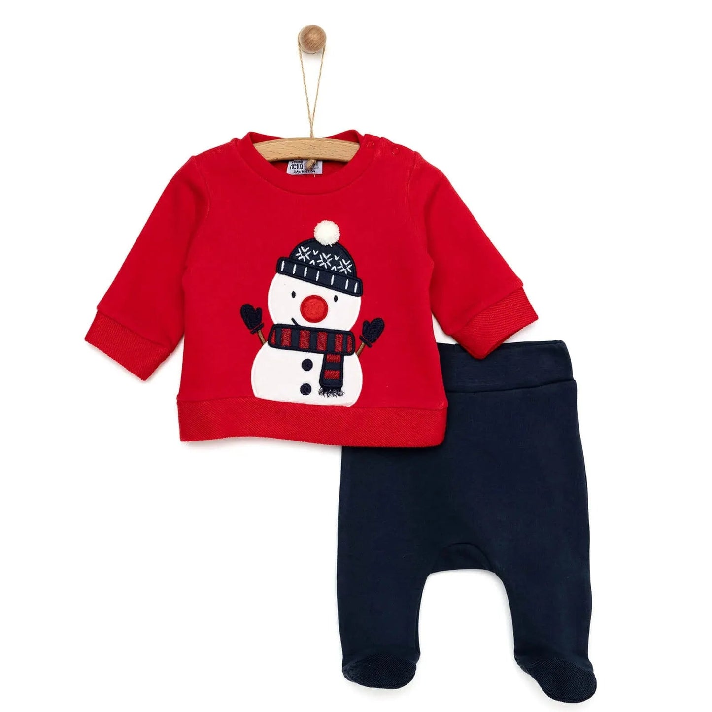 HelloBaby Snowman Sweatshirt - Footed Bottom - Red - mezetto ebebek ebebek