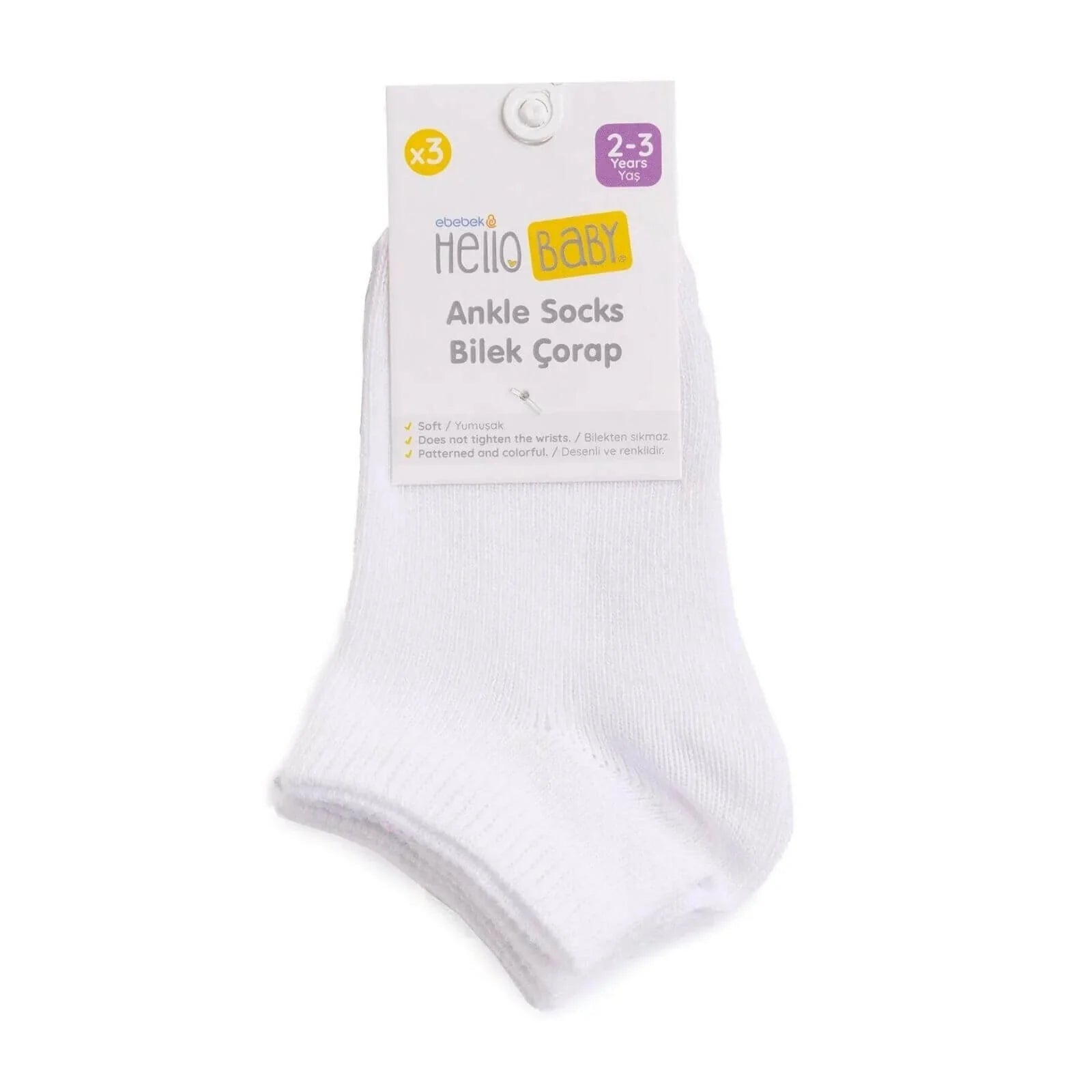 HelloBaby Socks Pack of 3 - White - mezetto ebebek ebebek