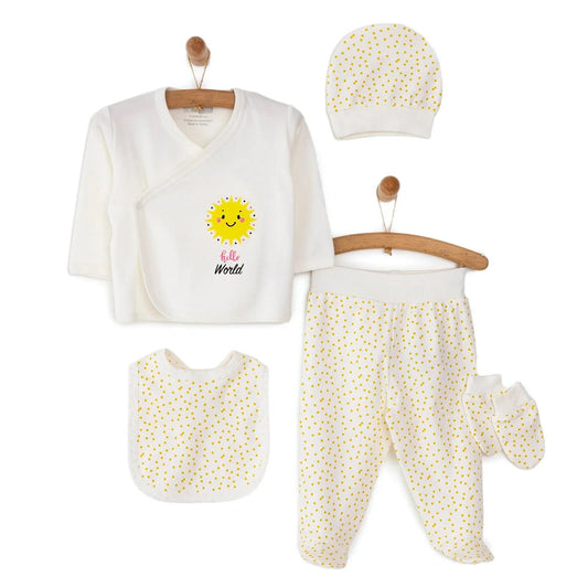 HelloBaby Sunshine 5 - Piece Newborn Set - Ecru - mezetto ebebek ebebek