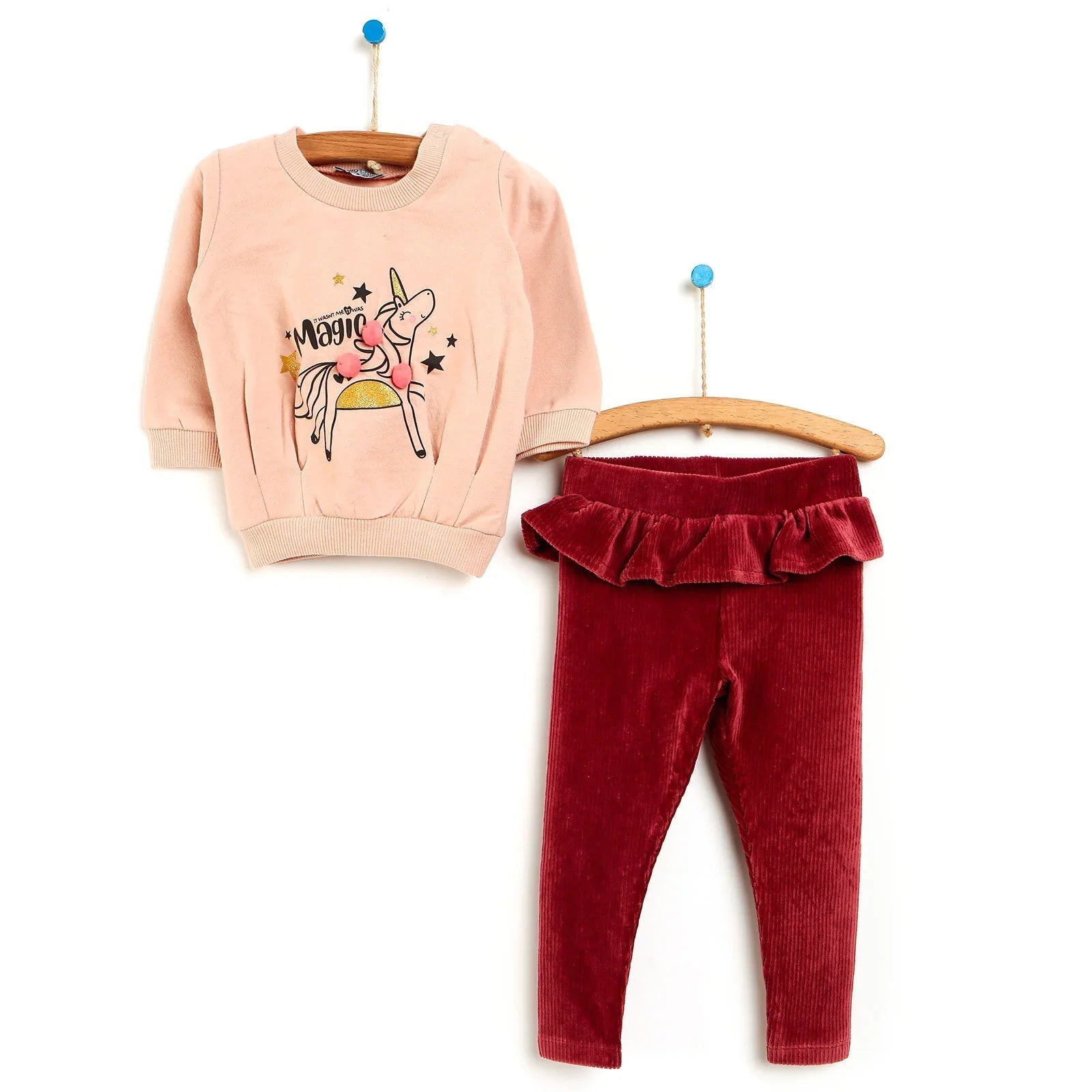 HelloBaby Sweatshirt - Leggings - Maroon - mezetto ebebek ebebek