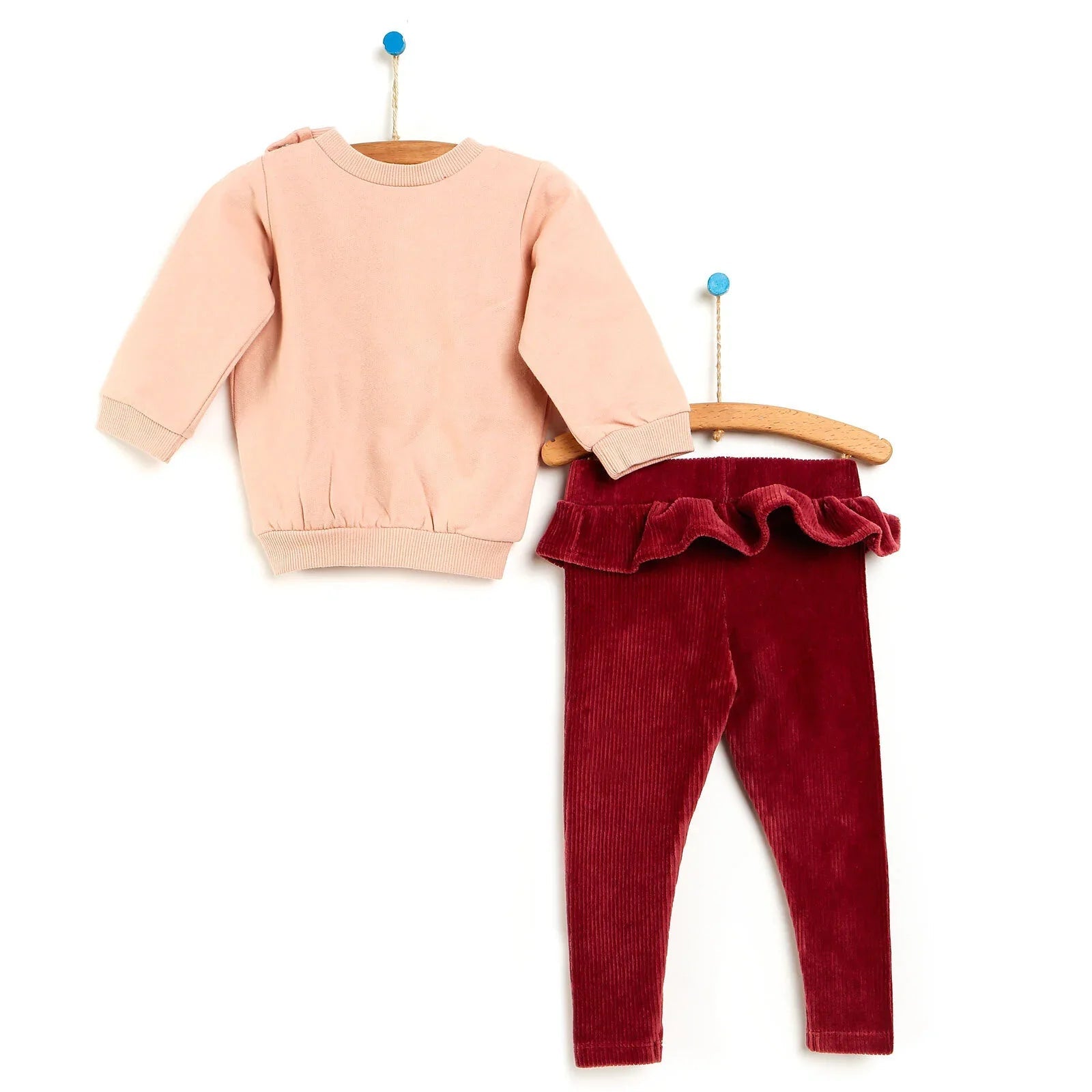 HelloBaby Sweatshirt - Leggings - Maroon - mezetto ebebek ebebek
