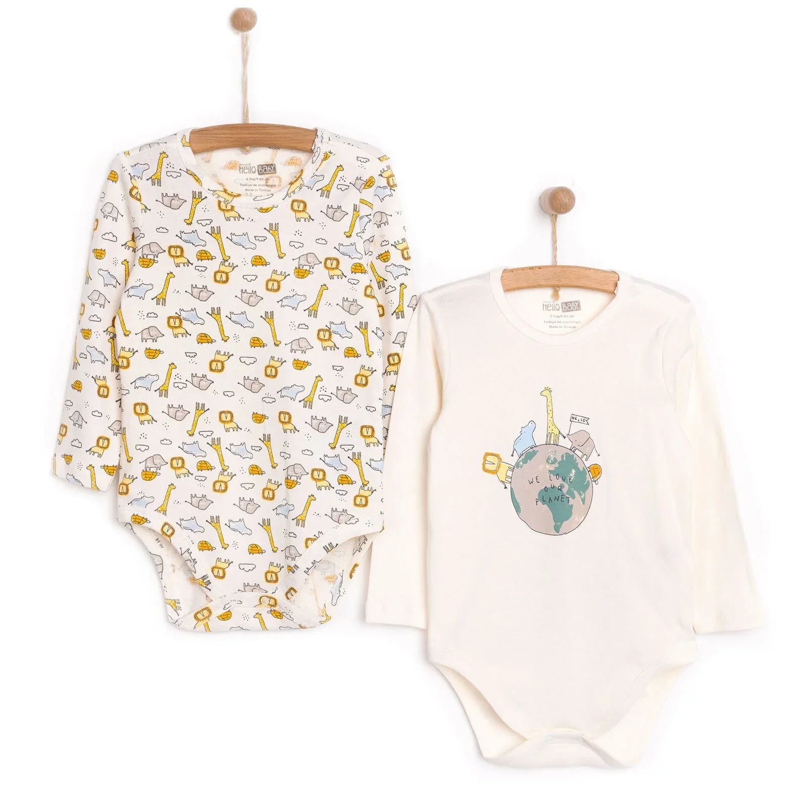 HelloBaby Unisex 2 - Pack Long Sleeve Body - Ecru - mezetto ebebek ebebek