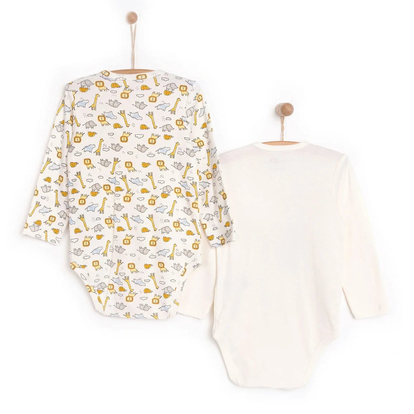 HelloBaby Unisex 2 - Pack Long Sleeve Body - Ecru - mezetto ebebek ebebek