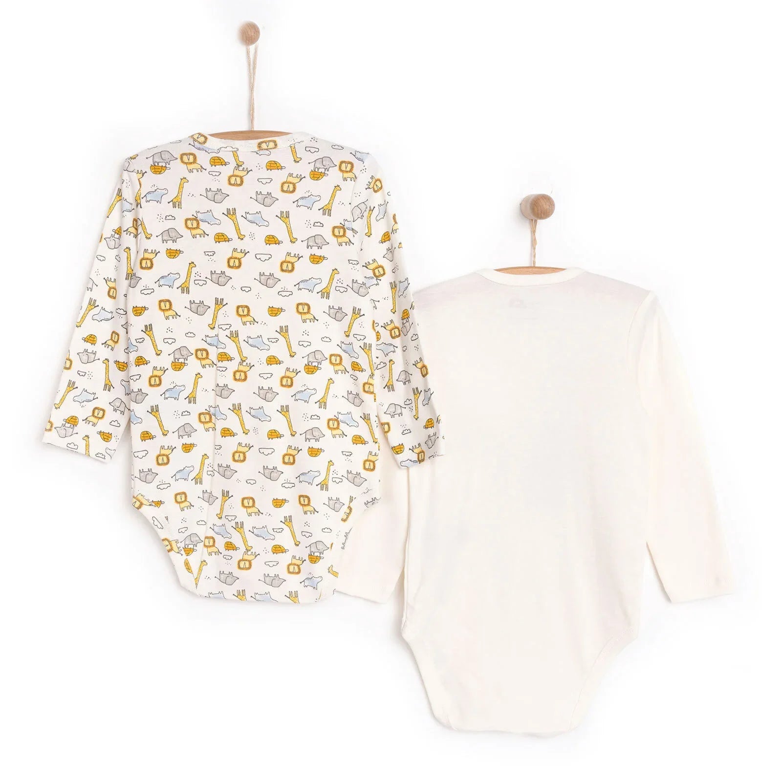 HelloBaby Unisex 2 - Pack Long Sleeve Body - Ecru - mezetto ebebek ebebek