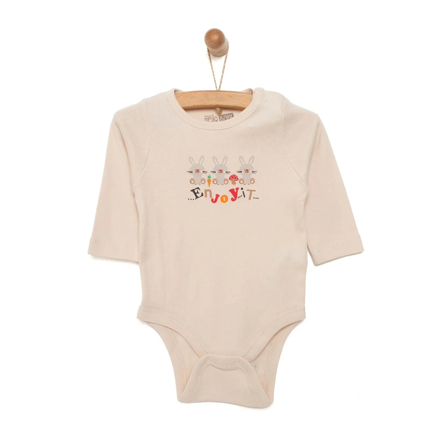 HelloBaby Unisex Long Sleeve Bodysuit - Beige - mezetto ebebek ebebek