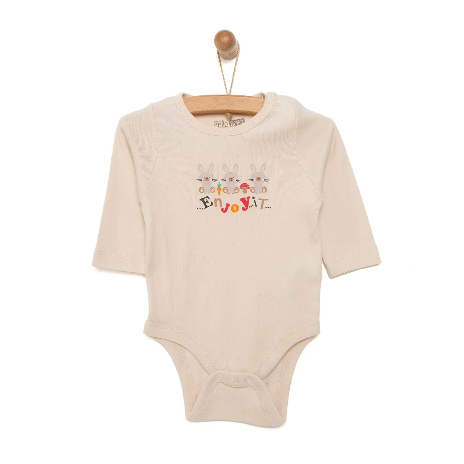 HelloBaby Unisex Long Sleeve Bodysuit - Beige - mezetto ebebek ebebek