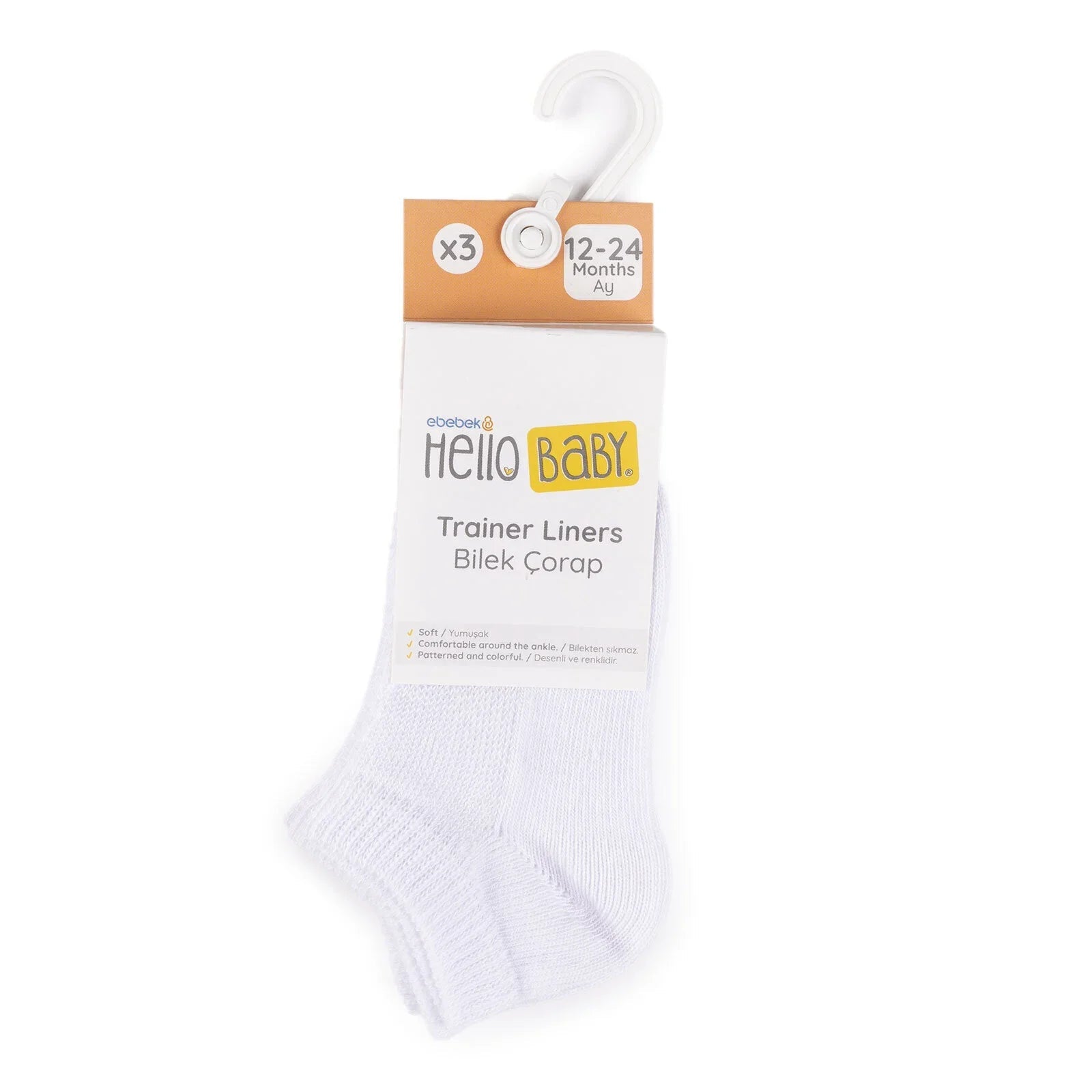 HelloBaby Unisex Socks 3 pcs - White - mezetto ebebek ebebek