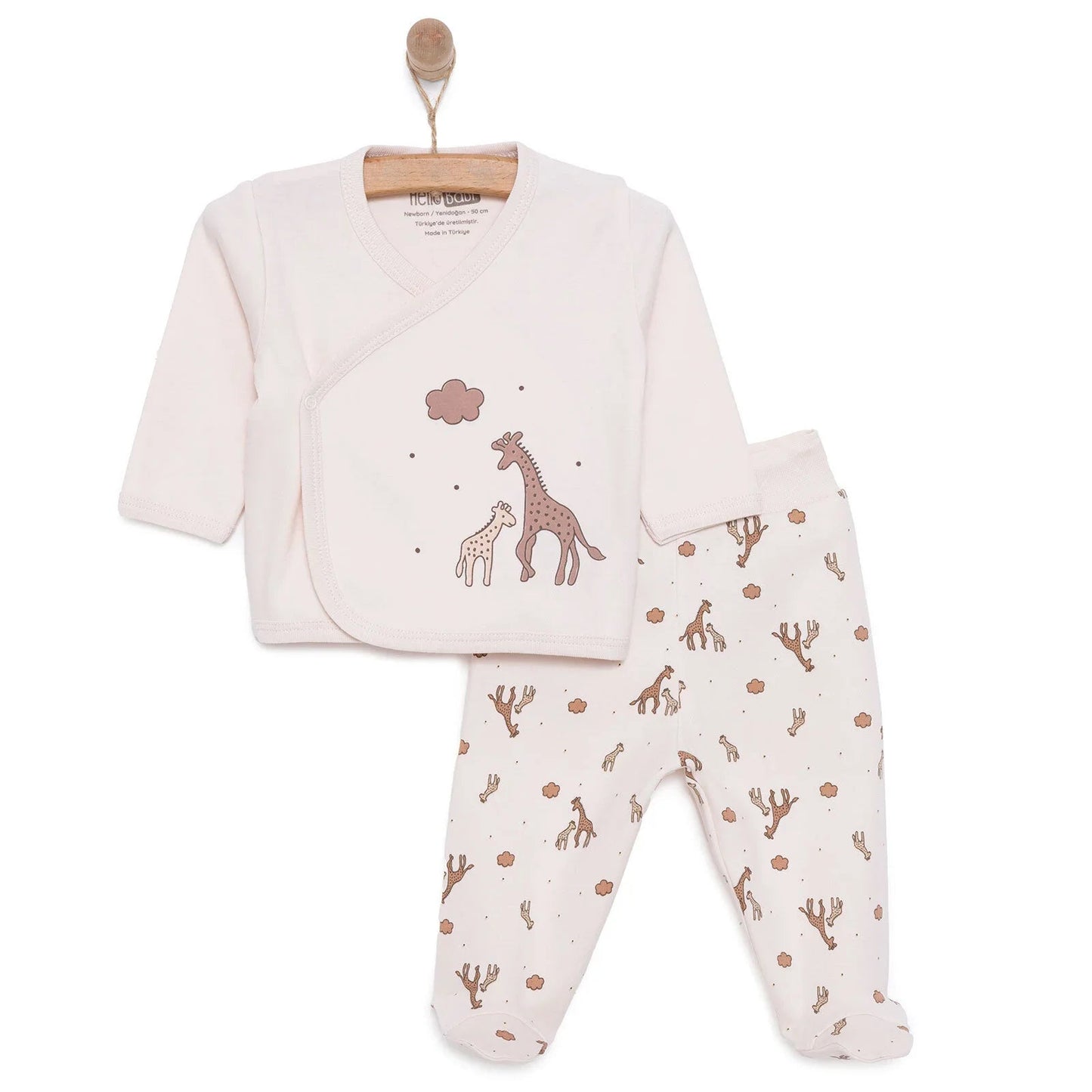 HelloBaby Unisex Wrapover Top - Footed Bottom - Beige - mezetto ebebek ebebek
